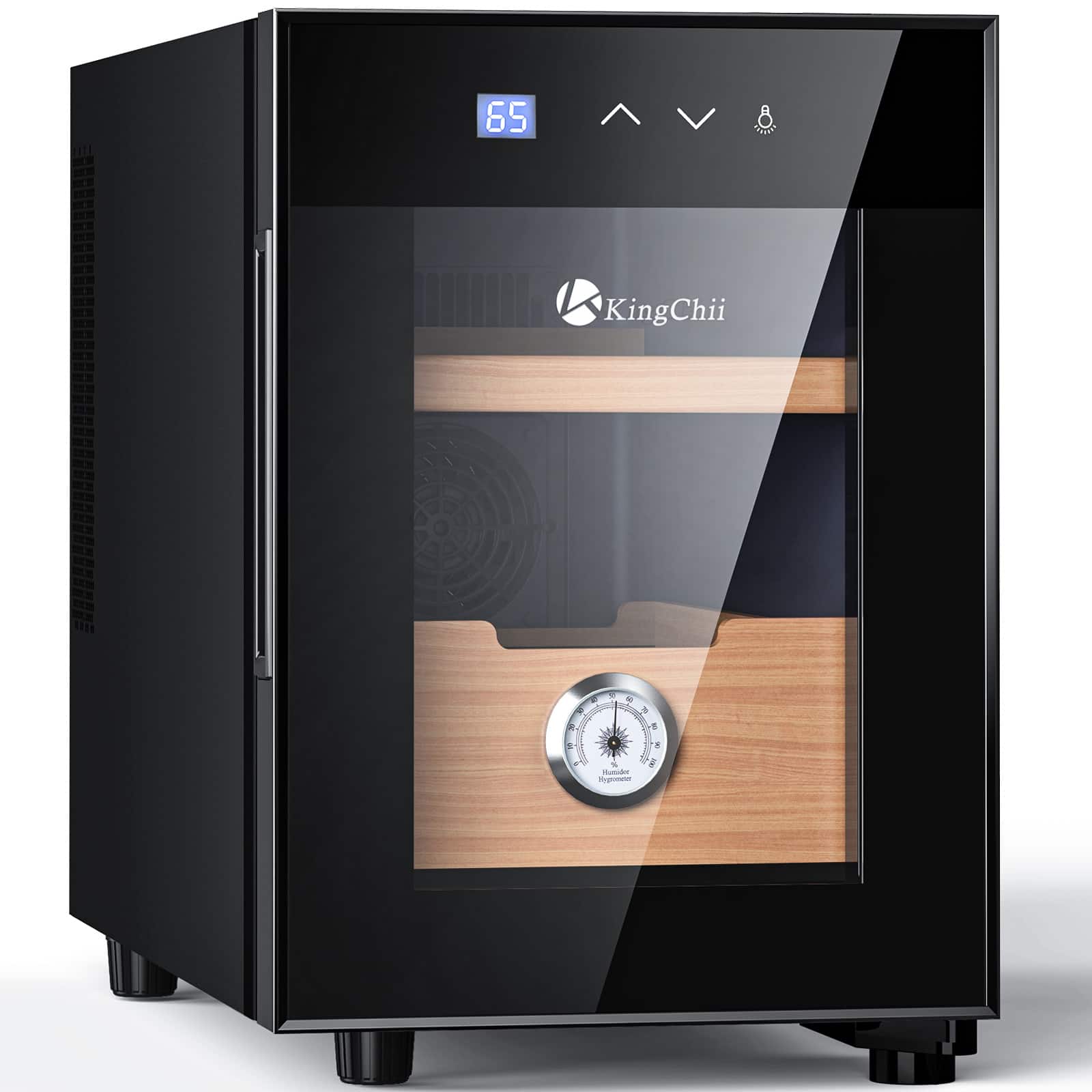 KingChii - 16L Cigar Humidor Storage Cabinet with Temperature Control, Spanish Cedar Shelves and Hygrometer(100 Capacity) - Black