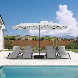 PURPLE LEAF - 13 ft. Patio Market Umbrella with Base Double-Sided Outdoor Table Sun Umbrellas with Crank for Pool Beach Deck Backyard - White