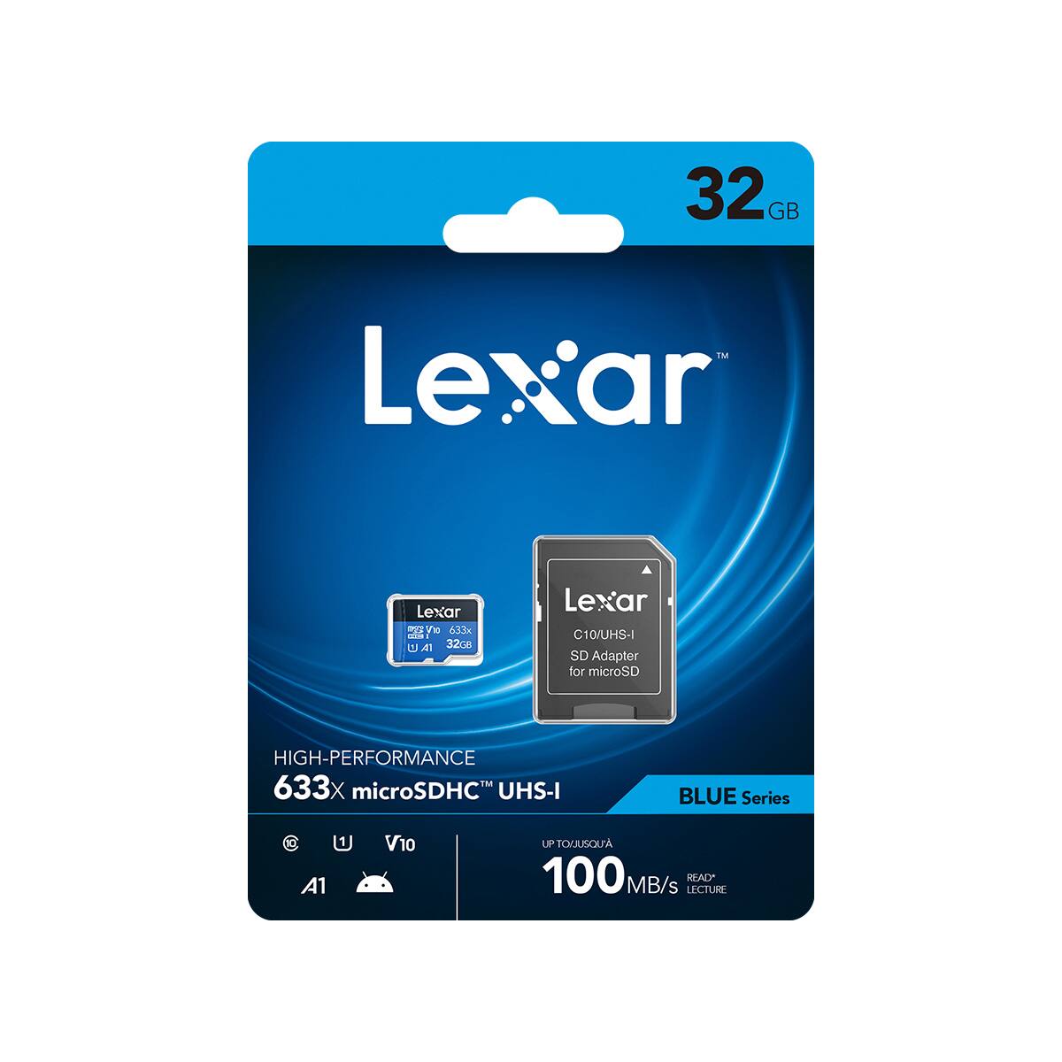 32 GB  
TM Lexar  
Lexar Vio 633k - U 41 32GB  
Lexar C10/UHS-I SD Adapter for microSD  
HIGH-PERFORMANCE 633x microSDHC UHS-I BLUE Series 6 U V10 UP TO 100MB/s READ* LECTURE