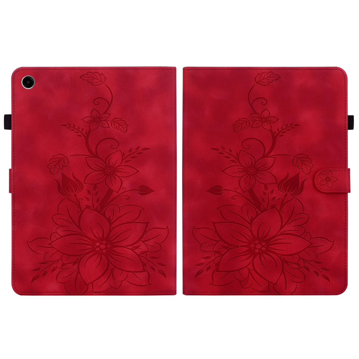 Left. Dteck - Case for Samsung Galaxy Tab A9 8.7" 2023 (SM-X110) with Card Holder Kickstand,Embossed Pattern PU Leather Flip Cover - Red.