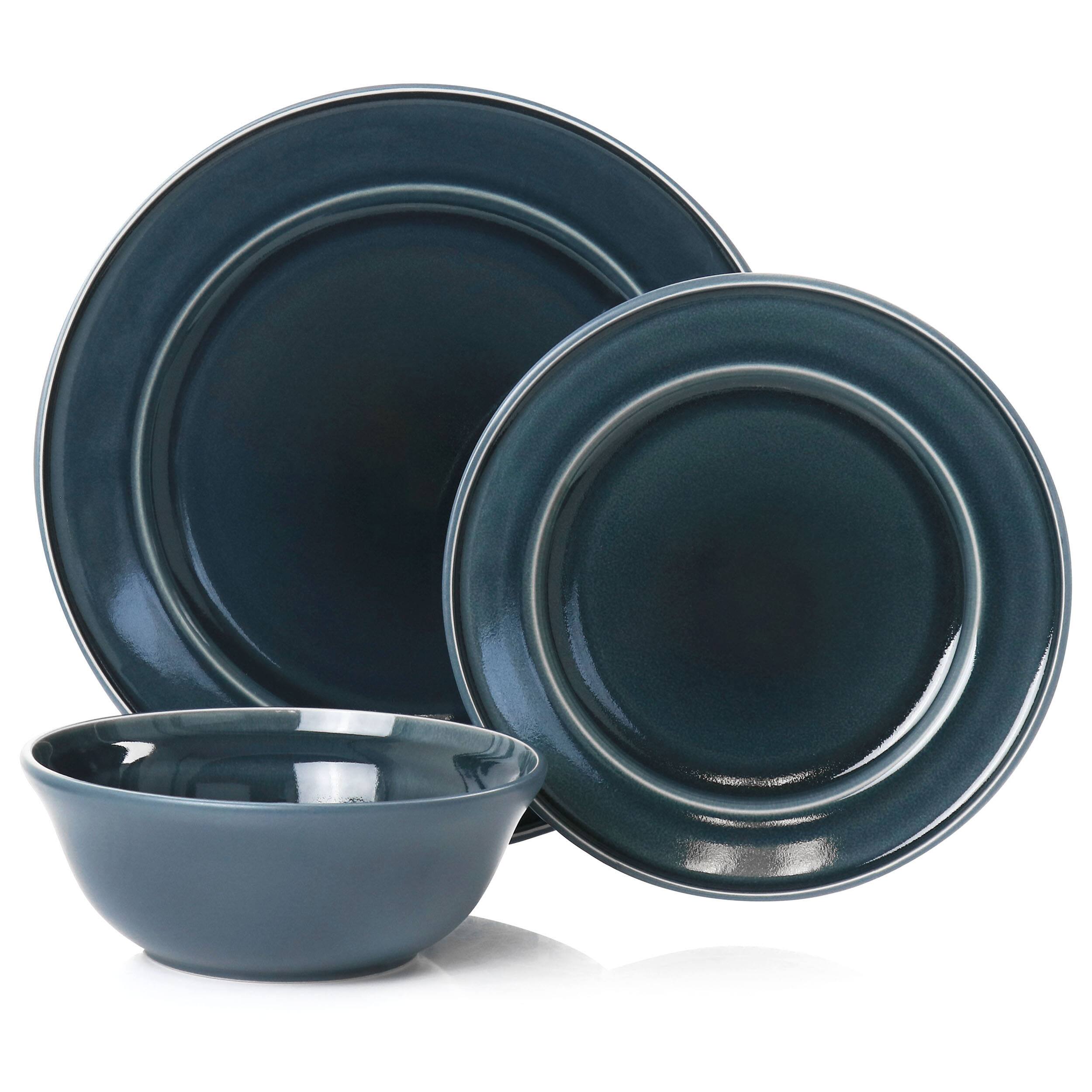 Alt View 1. Martha Stewart - Martha Stewart 12 Piece Speckle Glaze Stoneware Dinnerware Set in Blue - Blue.