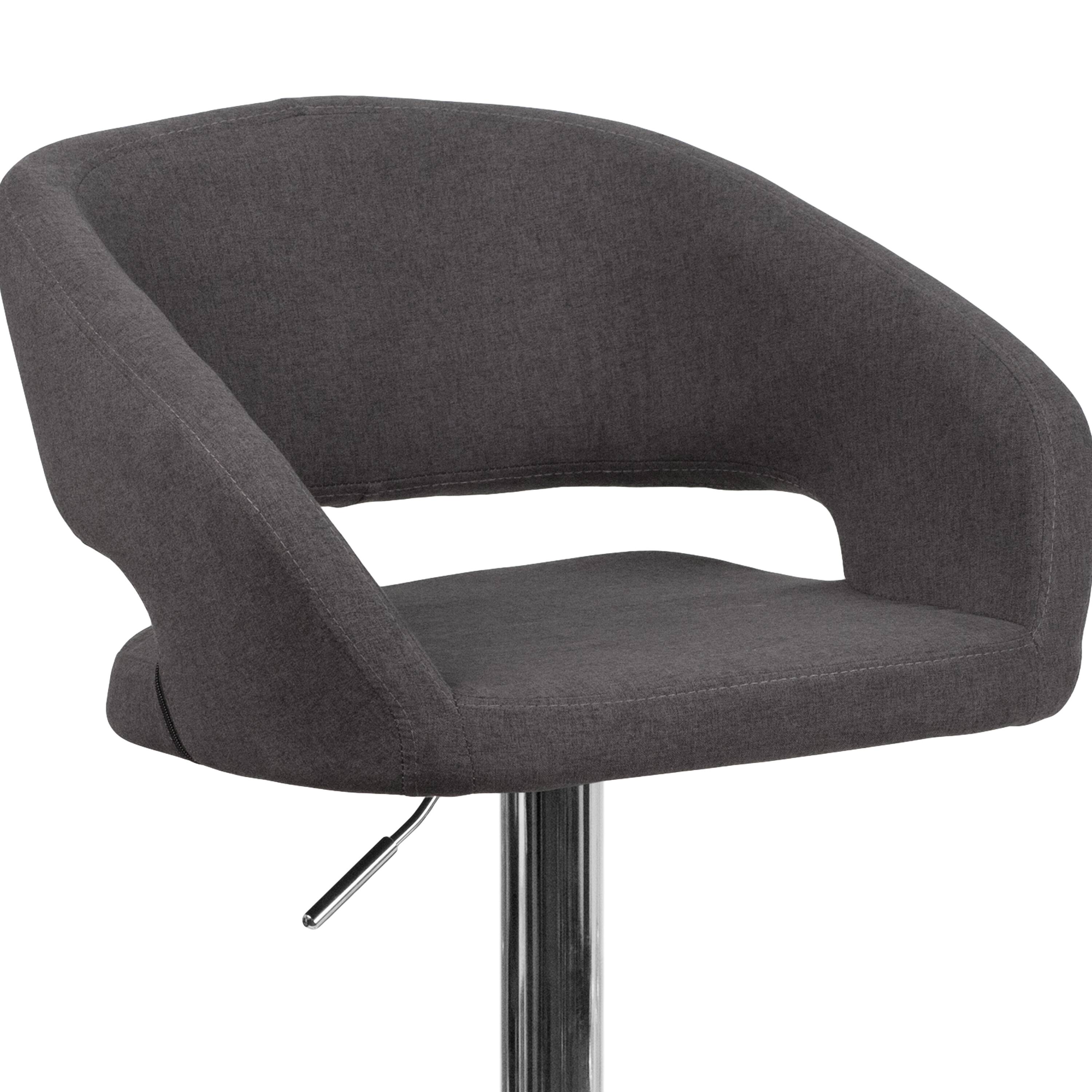 Alt View 8. Emma + Oliver - Shae Contemporary Upholstered Adjustable Height Barstool with Rounded, Cutout Mid-Back and Pedestal Base - Charcoal Fabric/Chrome Frame.