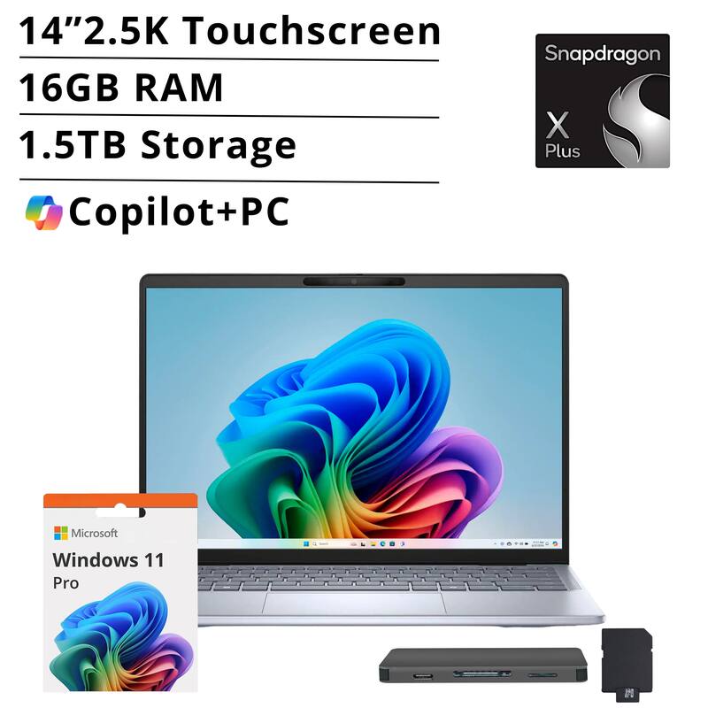 14" 2.5K Touchscreen  
16GB RAM  
1.5TB Storage  
Snapdragon X Plus  
Copilot+PC  
Microsoft Windows 11 Pro