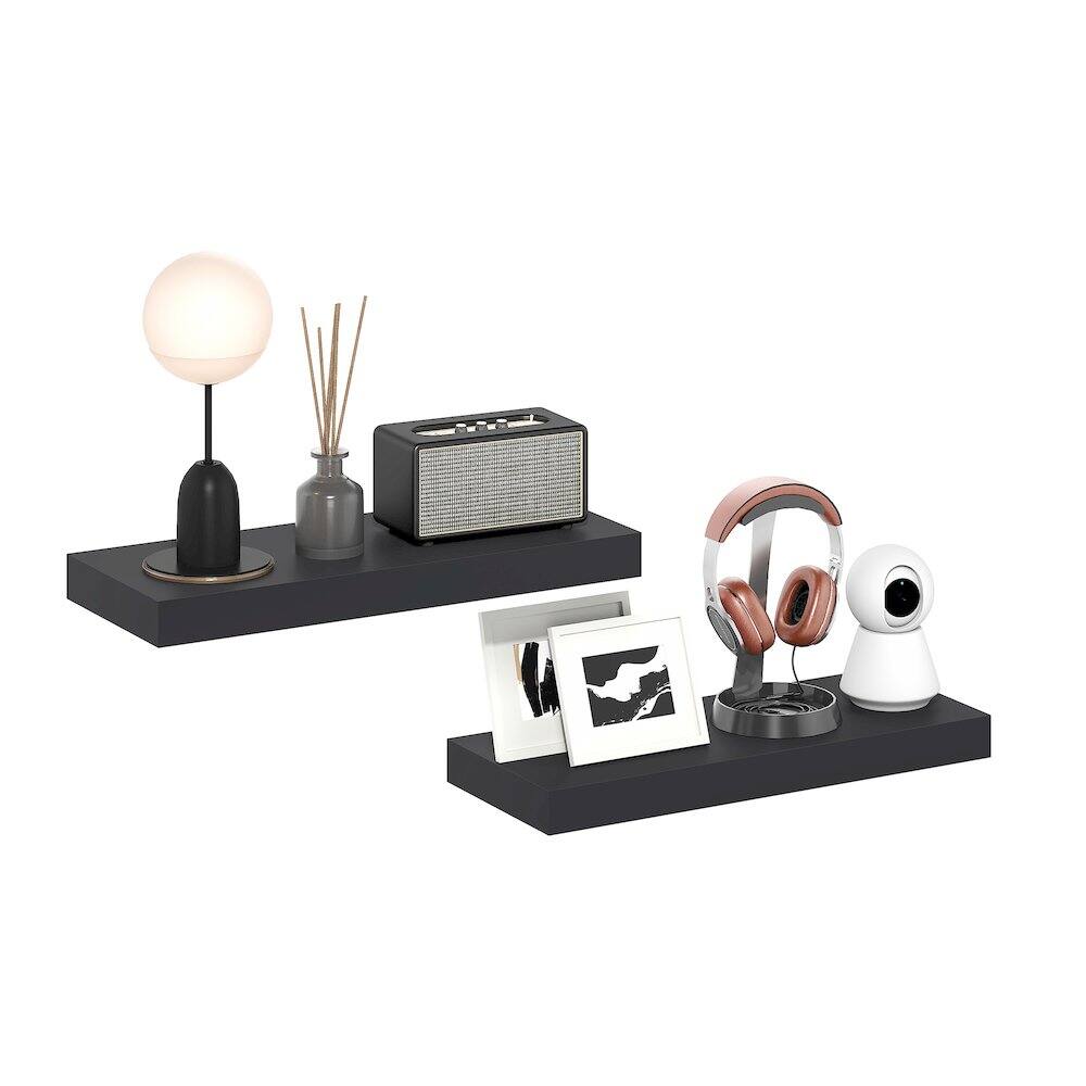 Left. Furinno - TANNA Set of 2 Floating Shelves for Wall, 9 x 24 Wall Shelf, Wall Mounted Shelf with Invisible Bracket, 2-in Thick - Americano.