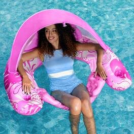 Joyfy - Inflatable Pool Floats with Canopy, Large Inflatable Lounge Chairs with Cup Holders, Adults Floating Chair Summer Pink