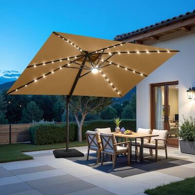 Alt View 4. Crestlive Products - Crestlive Products 11ft UPF50+ Aluminum Slide-tilt Cantilever Patio Umbrella with Light with 350lbs Base - Brown.