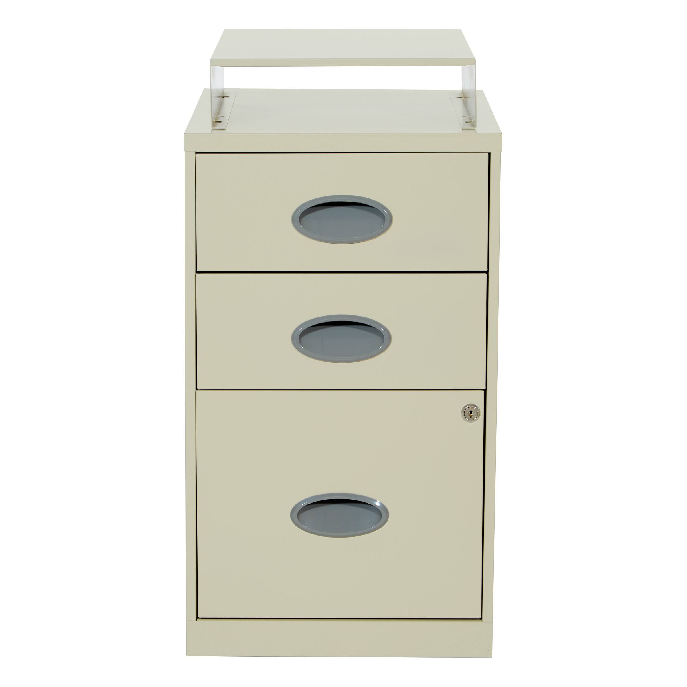 Front. OSP Home Furnishings - 3 Drawer Locking Metal File Cabinet with Top Shelf - Tan.