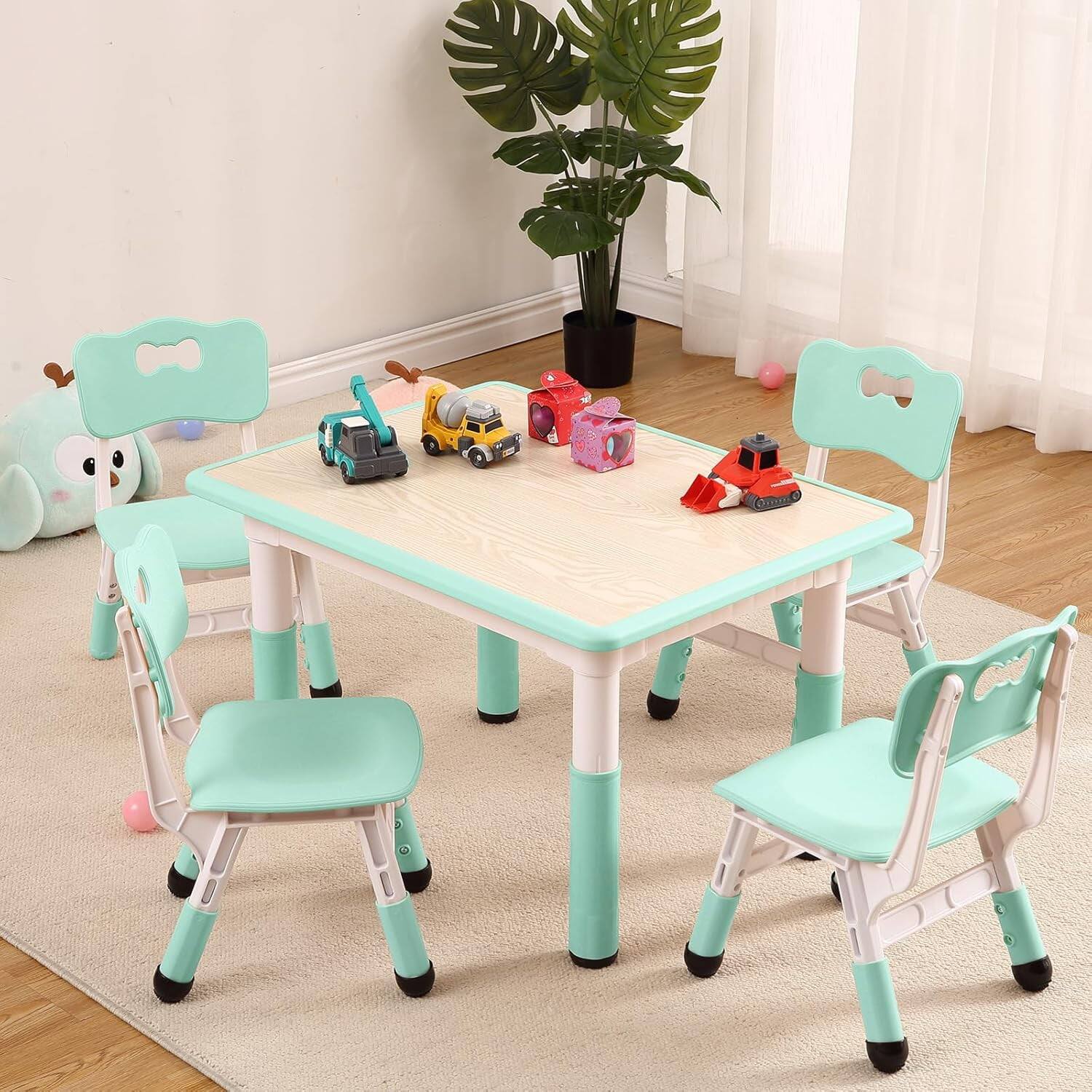 Front. Electrodes Masters - Adjustable Table and 4 Chairs Set - Height Adjustable Graffiti Desktop for Ages 2-10, Classroom - Light Blue.