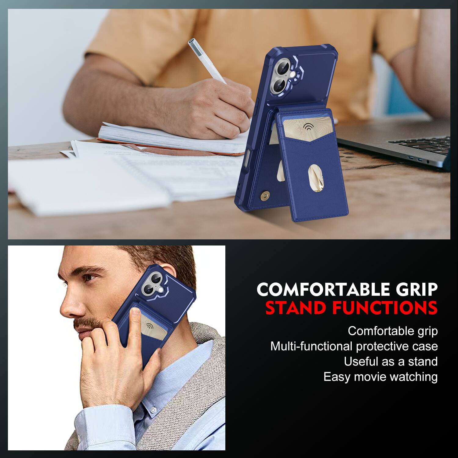 COMFORTABLE GRIP STAND FUNCTIONS

Comfortable grip
Multi-functional protective case
Useful as a stand
Easy movie watching