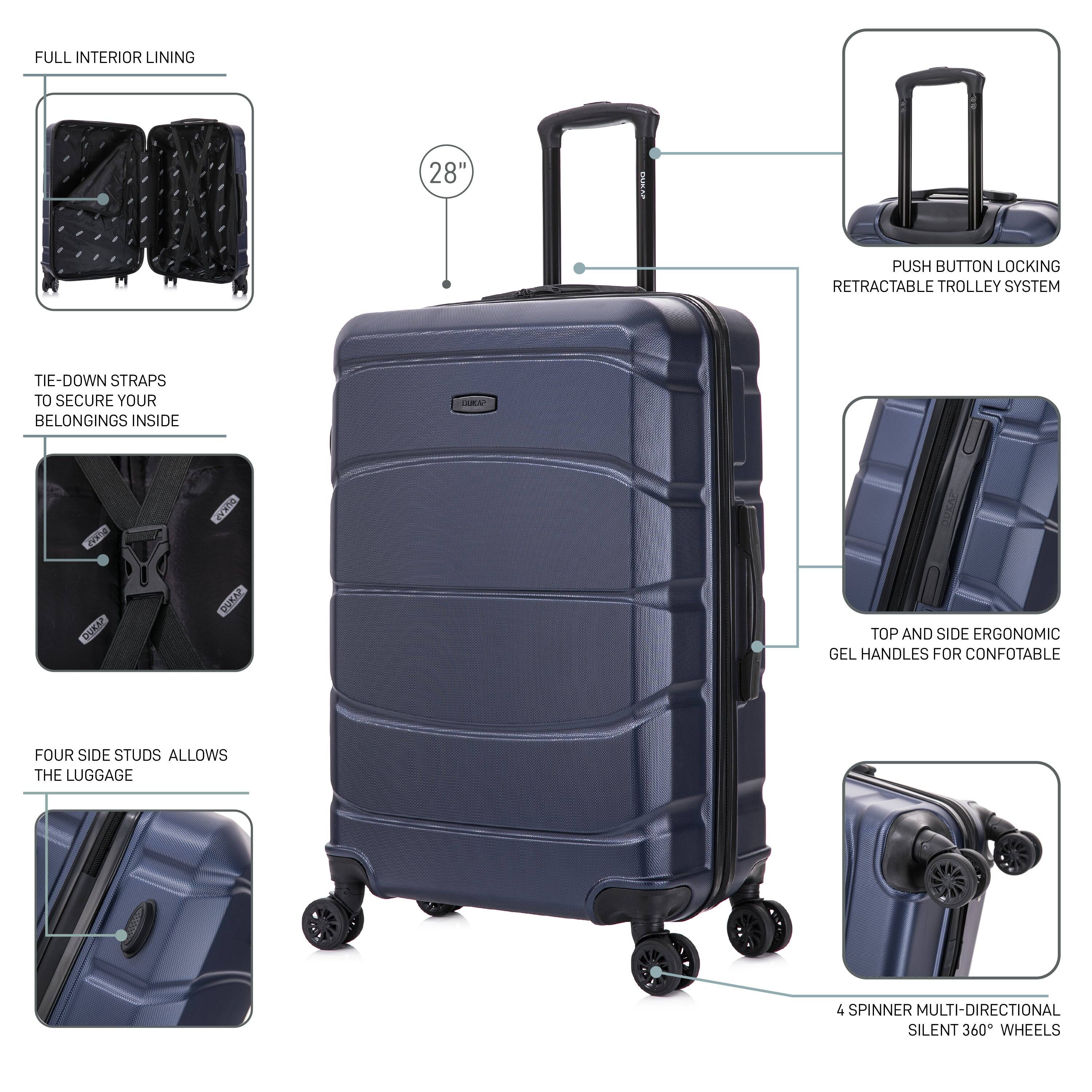 - FULL INTERIOR LINING
- 28" CACOR
- PUSH BUTTON LOCKING RETRACTABLE TROLLEY SYSTEM
- TIE-DOWN STRAPS TO SECURE YOUR BELONGINGS INSIDE
- FOUR SIDE STUDS ALLOWS THE LUGGAGE
- TOP AND SIDE ERGONOMIC GEL HANDLES FOR COMFORTABLE
- 4 SPINNER MULTI-DIRECTIONAL SILENT 360° WHEELS