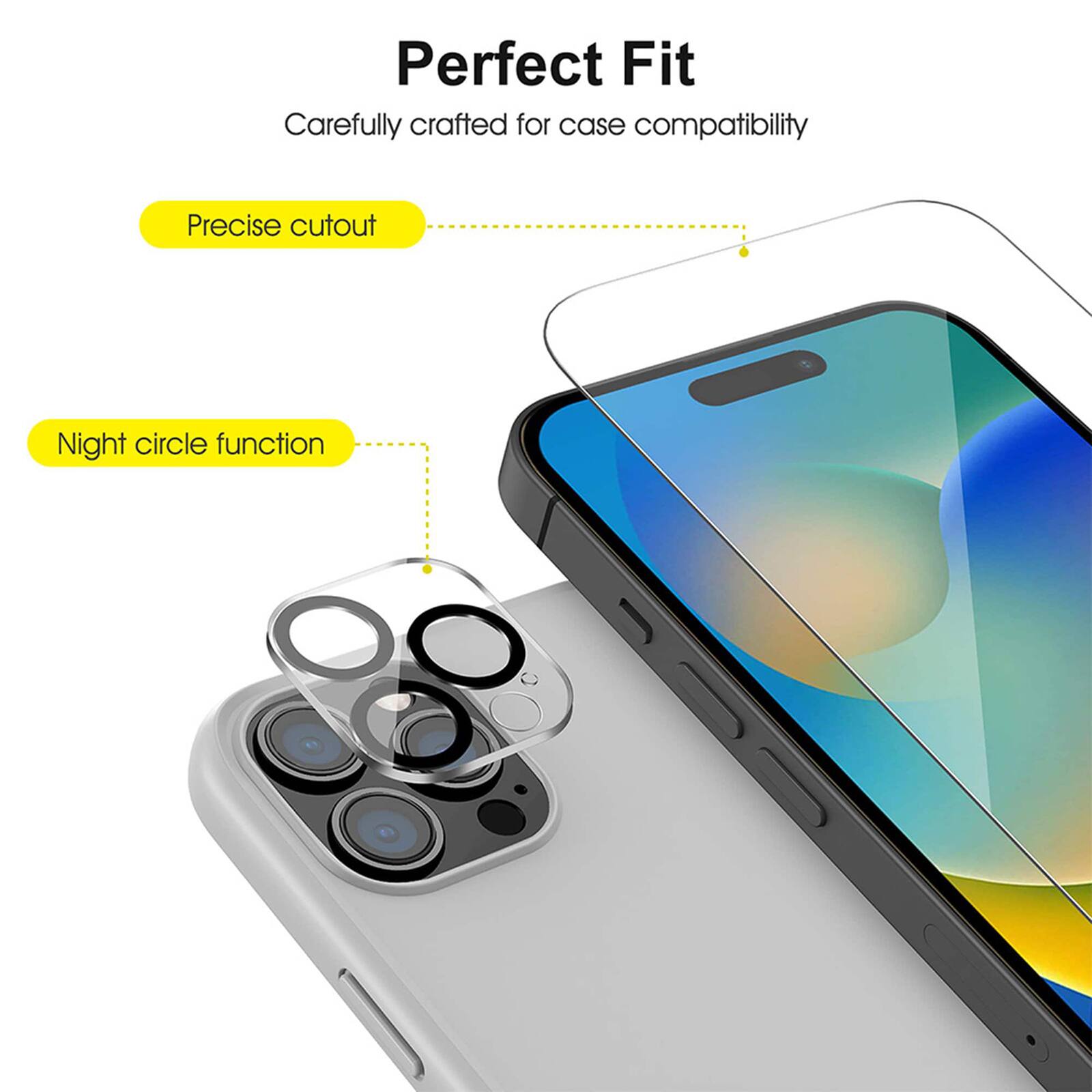 Perfect Fit, Carefully crafted for case compatibility, Precise cutout, Night circle function