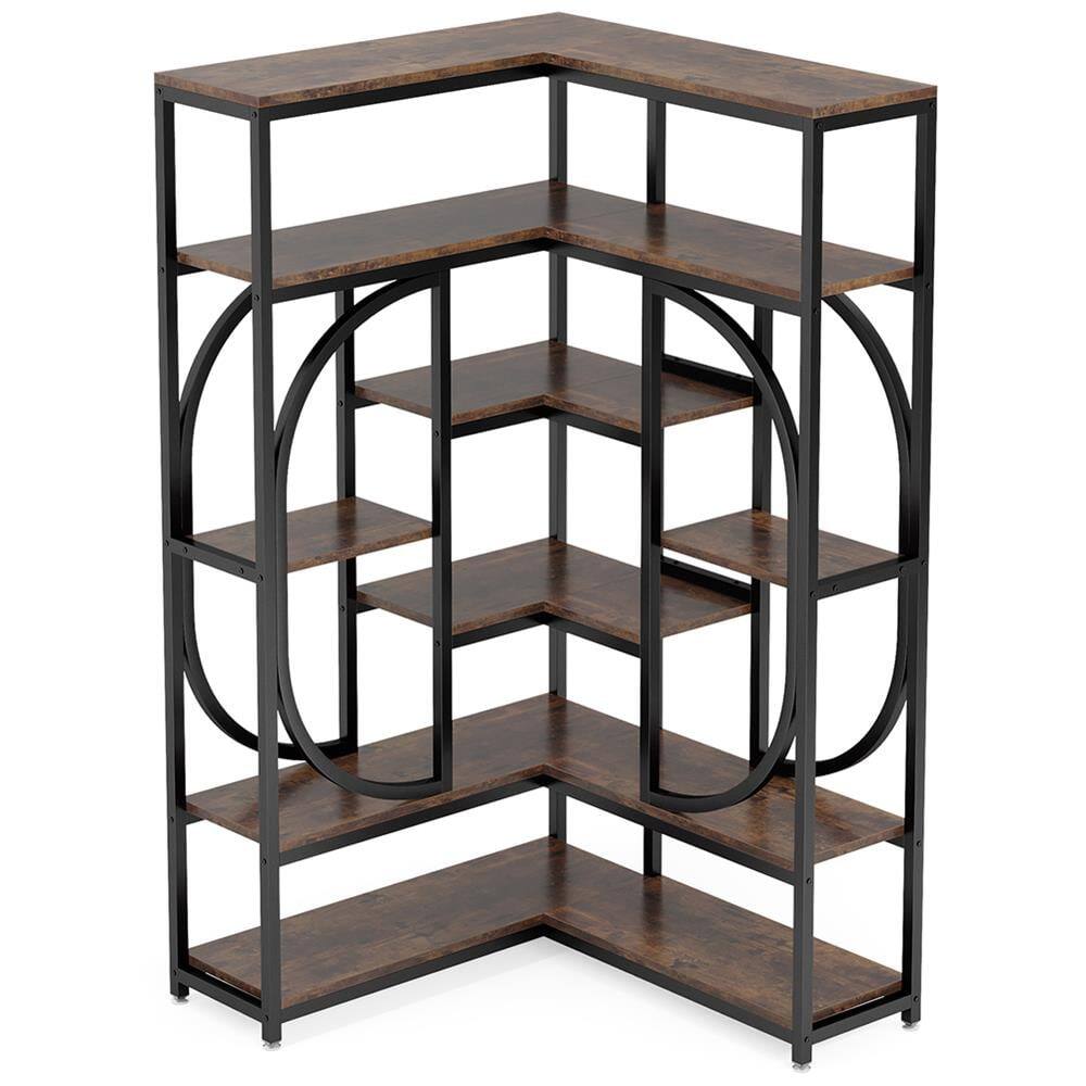 Left. Kadyn - Kadyn Bookshelf, Storage Shelf, Bookcase,7-Shelf Corner Bookshelf, L-Shaped Bookcase Display Rack,Rustic Brown - Rustic Brown.