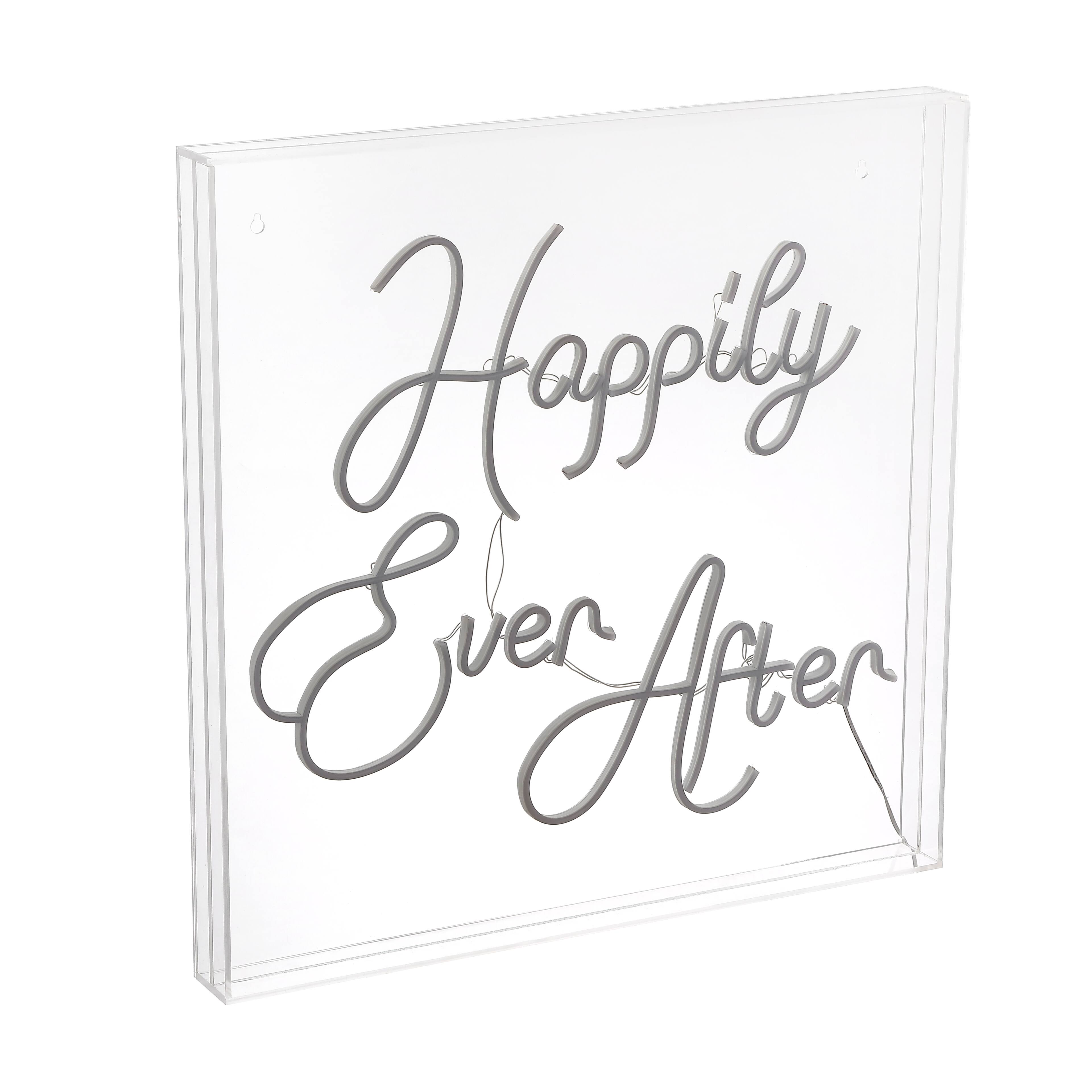 Jonathan Y - Happily Ever After 23.63" Square Contemporary Glam Acrylic Box USB Operated LED Neon Light - White