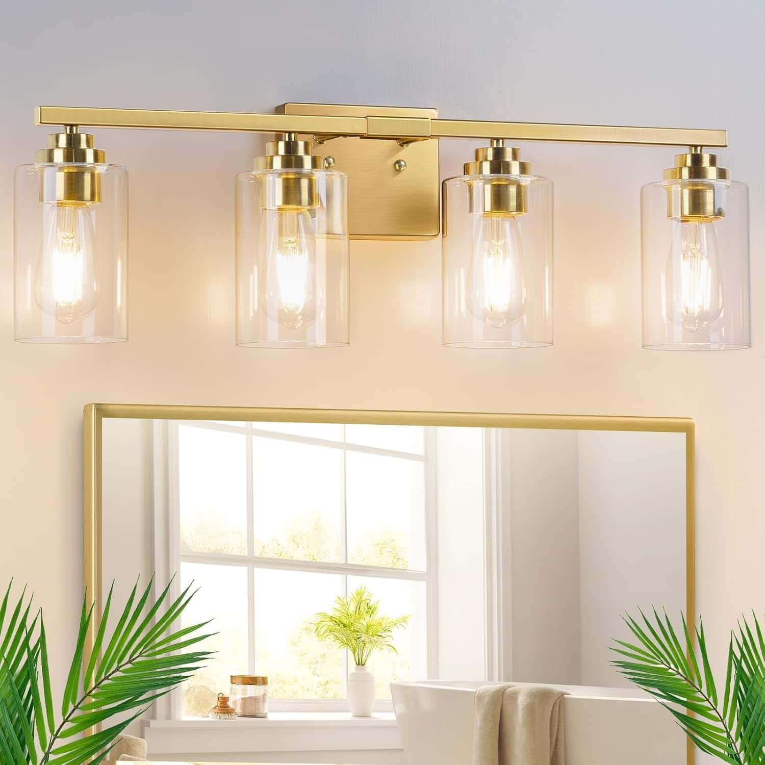 Nordic Hygge - 4-Light Gold Modern Bathroom Vanity Light with Clear Glass Shades