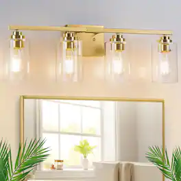 Nordic Hygge - 4-Light Gold Modern Bathroom Vanity Light with Clear Glass Shades