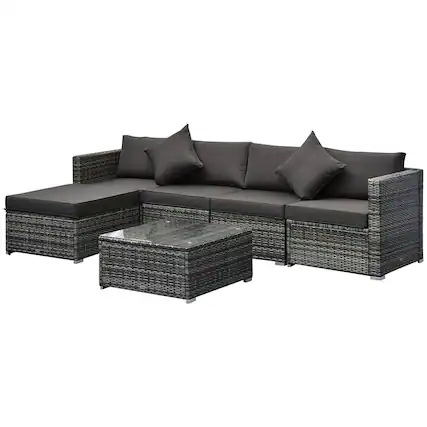 Front. Resenkos - Resenkos 6 Pieces Patio Furniture Set, PE Rattan, Mixed Gray, Charcoal - Mixed Gray, Charcoal.
