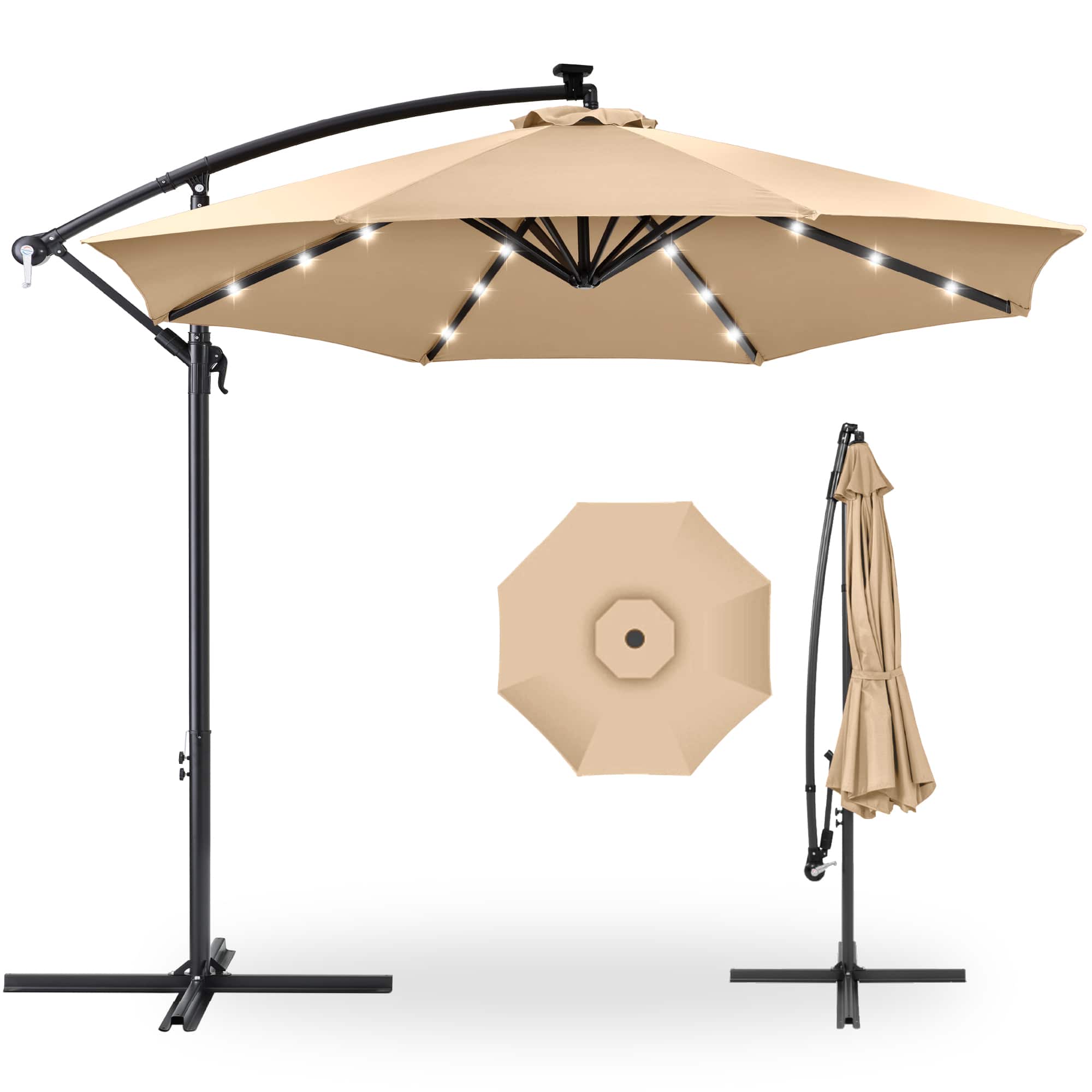Best Choice Products - 10ft Solar LED Offset Hanging Outdoor Market Patio Umbrella w/ Adjustable Tilt - Sand