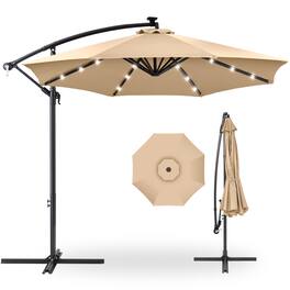 Best Choice Products - 10ft Solar LED Offset Hanging Outdoor Market Patio Umbrella w/ Adjustable Tilt - Sand