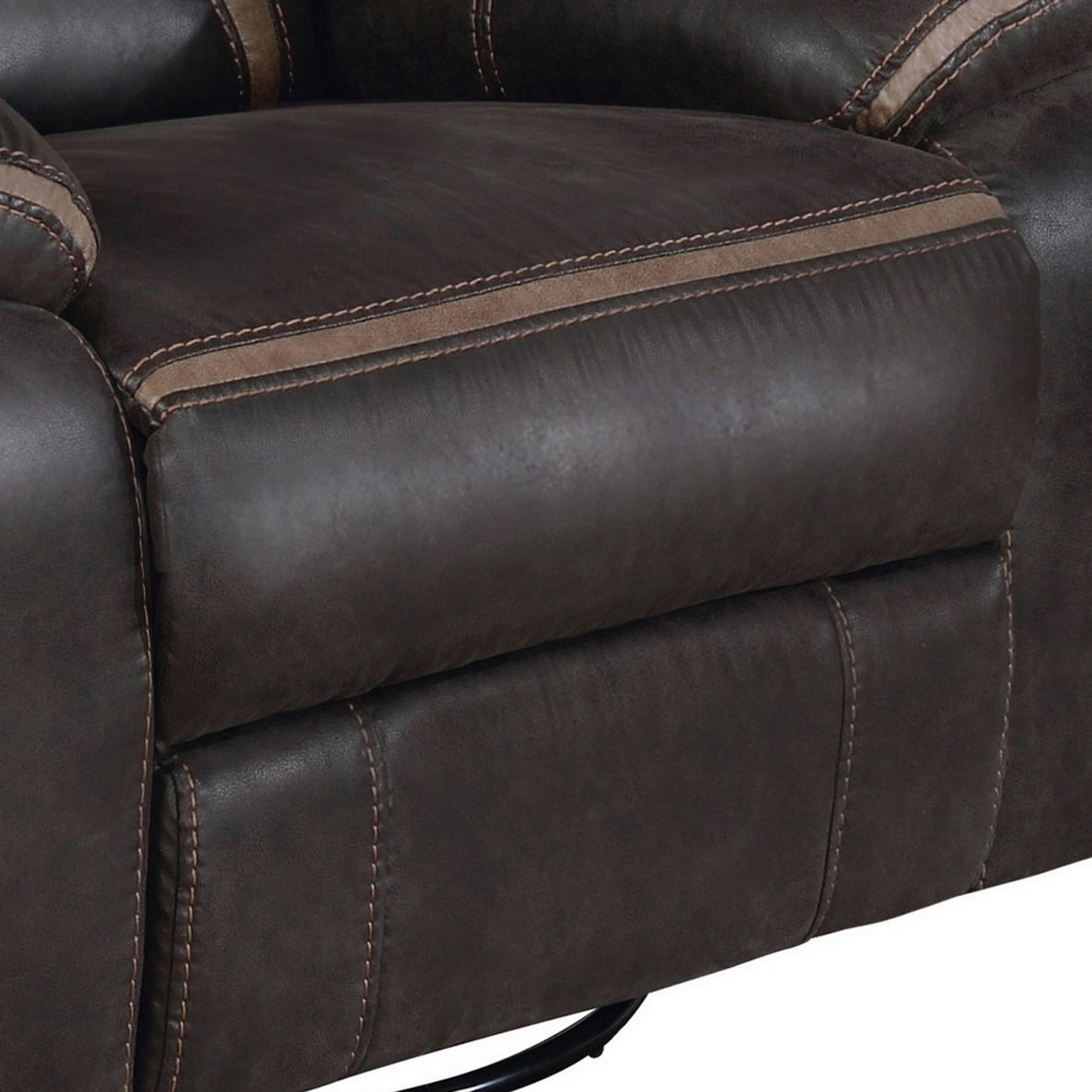 Left. Manhattan Lane - Jake 41 Inch Gliding Manual Recliner, Pillowtop,   Faux Leather - Brown.