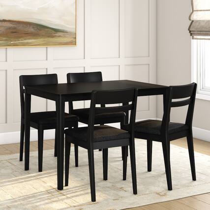 Front. Grain & Grove - Crew Upholstered Dining Chair and Table Combo, Black/Black - Black/Black.