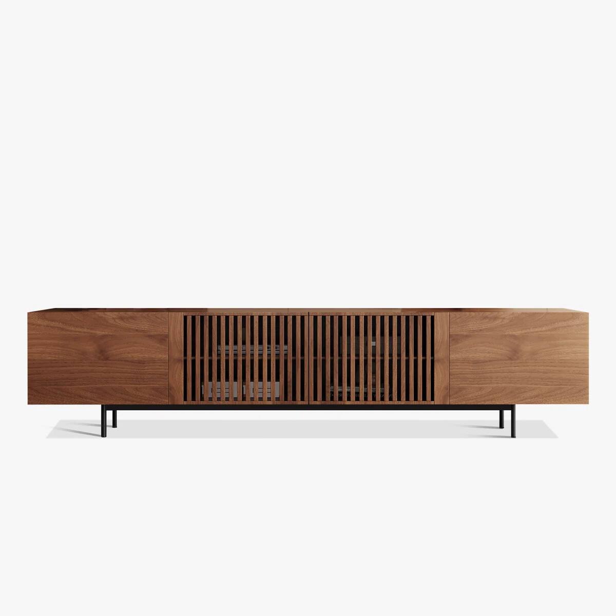 Alt View 7. luck idea - 94.48" Fluted Wood TV Stand for TVs Up to 100", Modern Media Console with Soft Close Doors, Walnut Entertainment Center - brown.