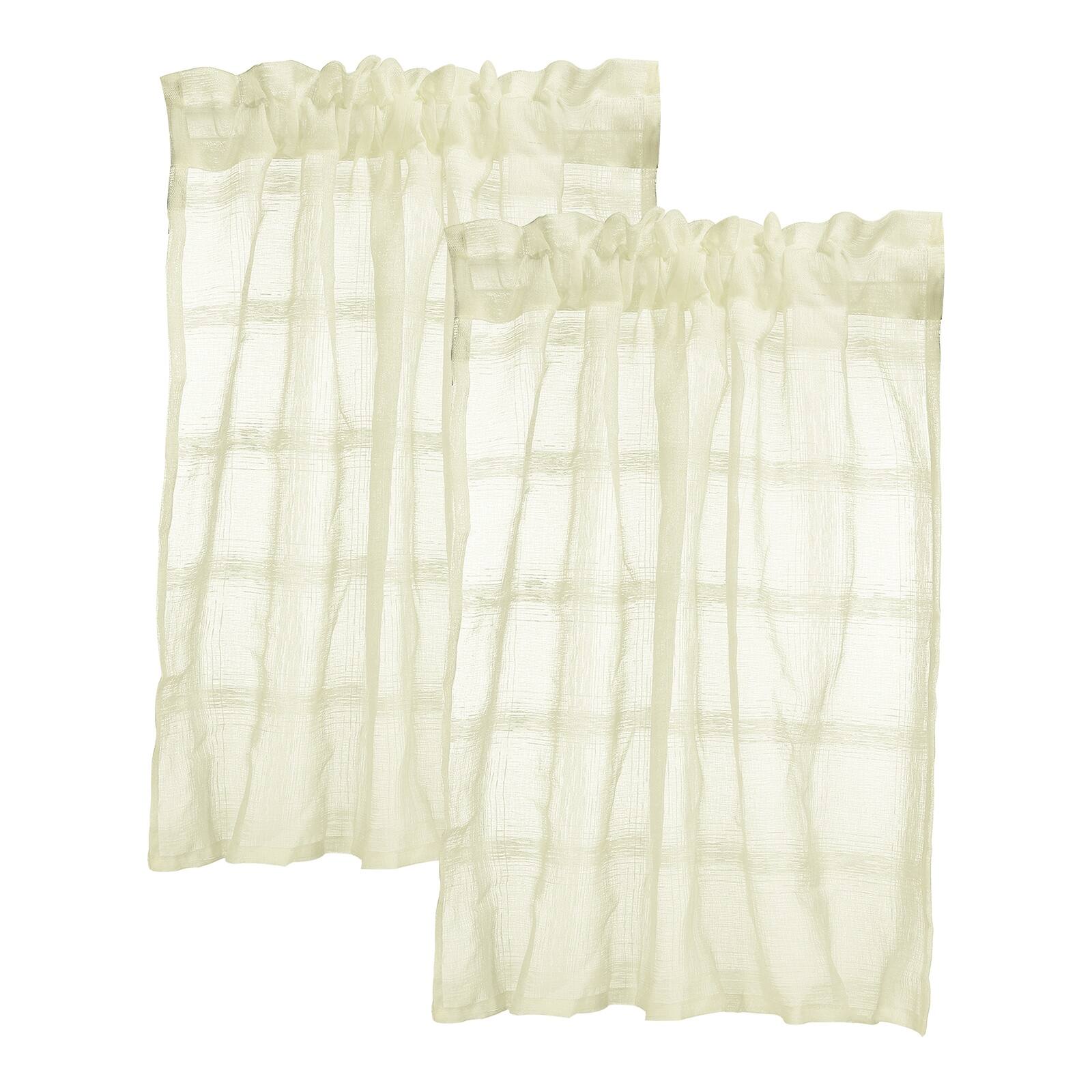Front. Unique Bargains - 2pcs Window Valance Curtains, 29x24 Inch, Small Short Light Filtering Sheer for Bedroom Bathroom Living Room - Beige.