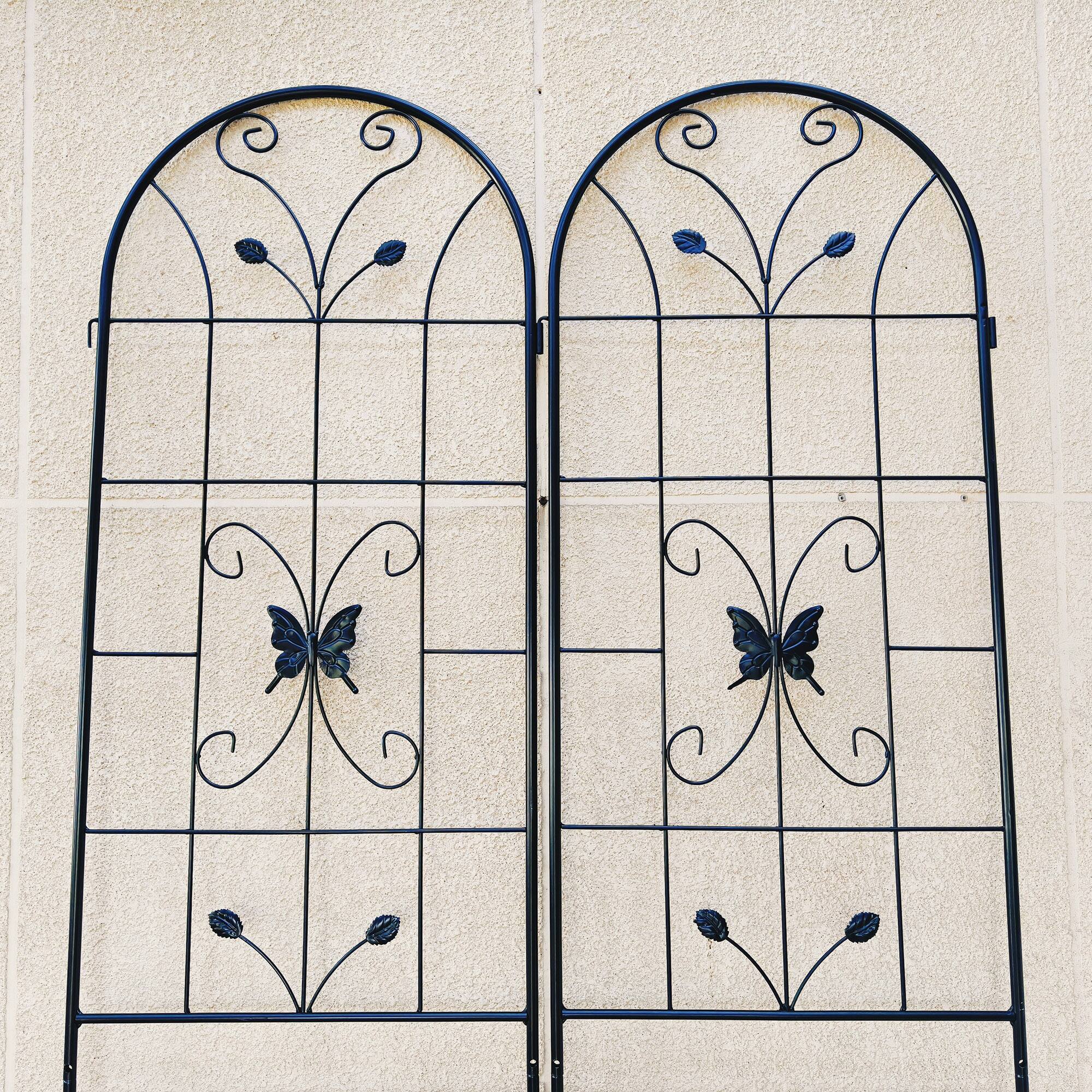 Alt View 5. Loheer - 4-Pack Metal Garden Trellis Panels for Climbing Plants, Outdoor Flower Support, Iron Construction - Black.