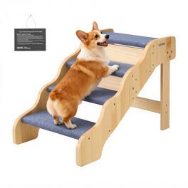 VEVOR - Wood Pet Stairs, 4-Step Dog Stairs for High Beds, Sofa & Cars, 150lbs Load Capacity, Non-Slip Surface - Wood color