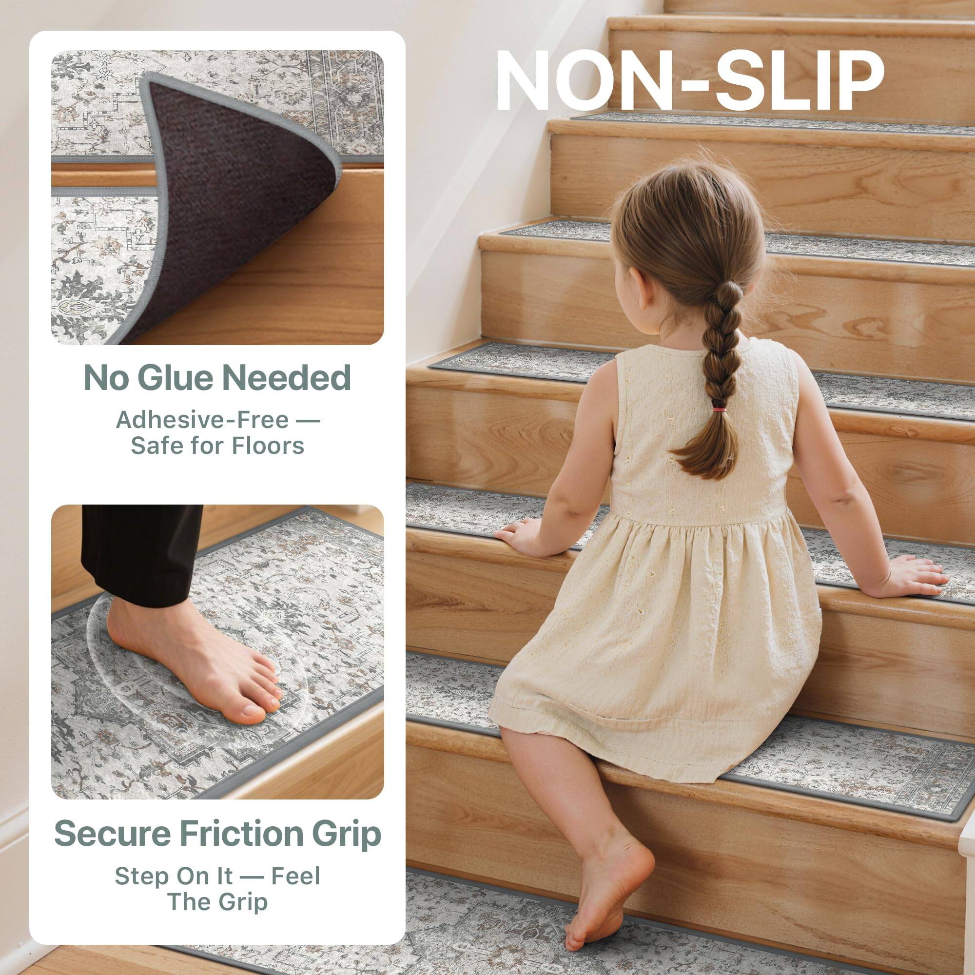 **NON-SLIP**

- **No Glue Needed**
  - Adhesive-Free
  - Safe for Floors

- **Secure Friction Grip**
  - Step On It — Feel The Grip