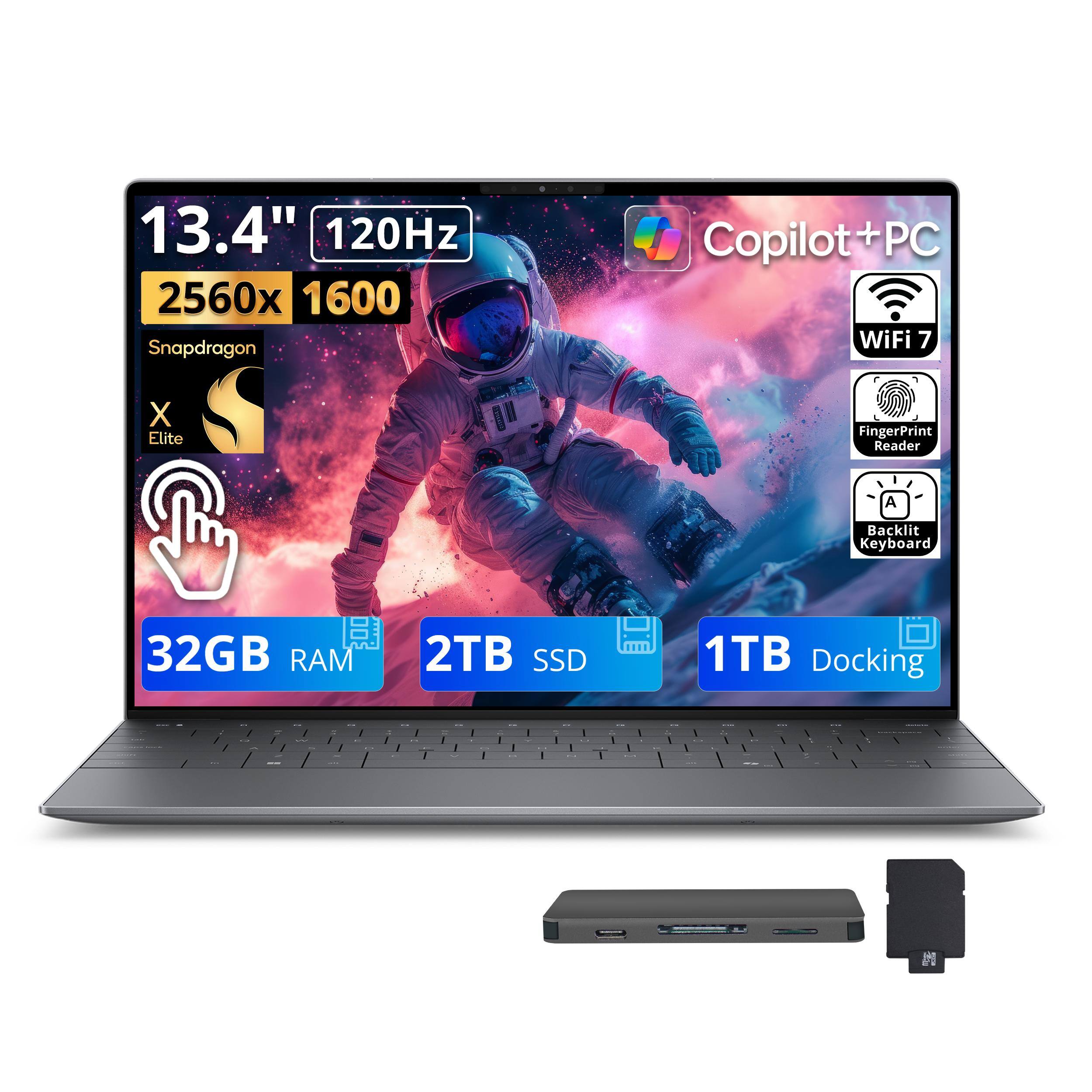 13.4" 120Hz 2560x1600 Snapdragon X Elite Copilot + PC WiFi 7 FingerPrint Reader Backlit Keyboard 32GB RAM 2TB SSD 1TB Docking