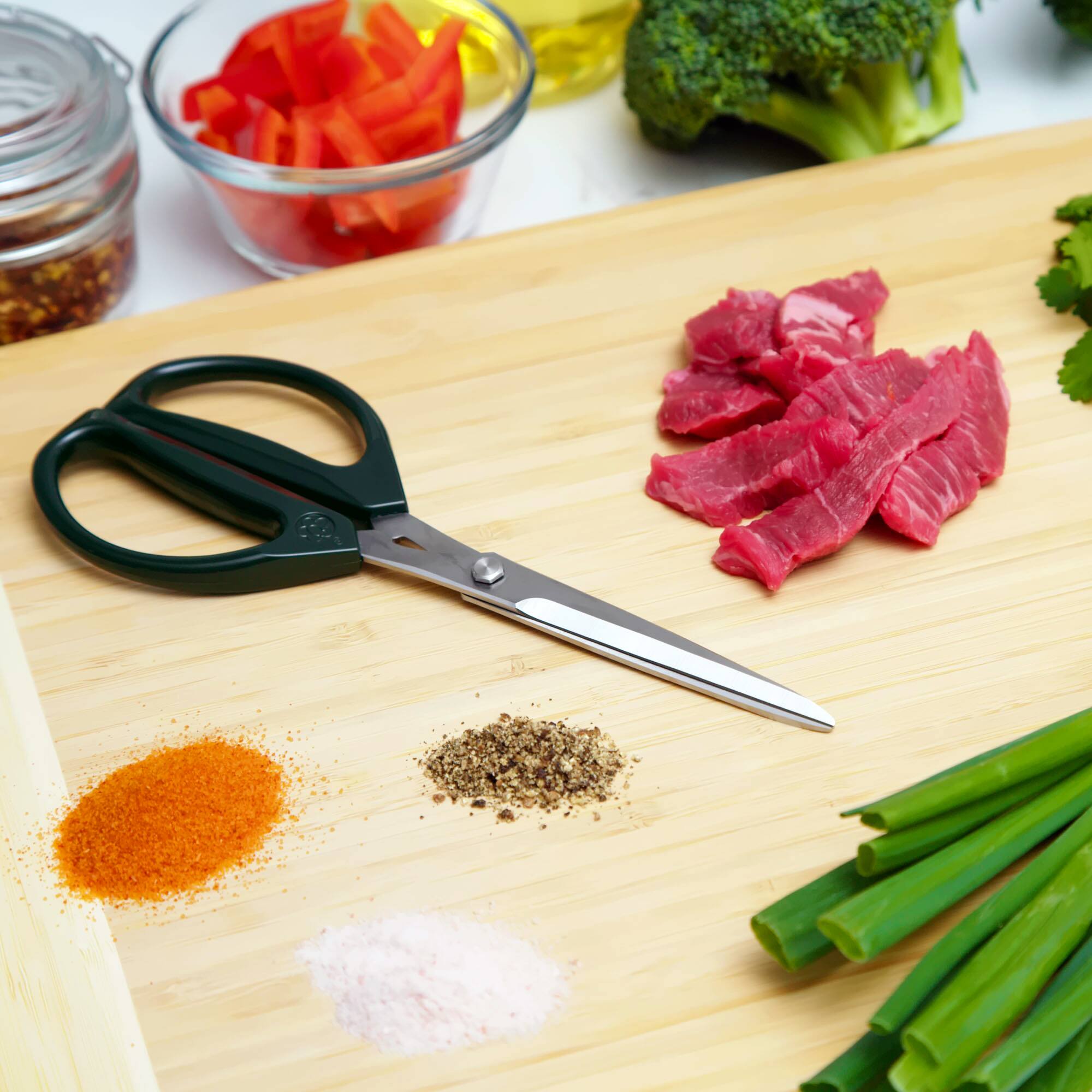 Alt View 1. Escali - Joyce Chen Deluxe Unlimited Kitchen Scissors, 8" w/ Dark Olive Handles - Dark Olive.