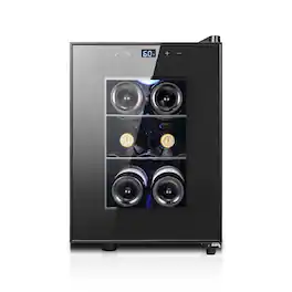 Yeego - Wine Cooler Refrigerator,6-Bottle Mini Thermoelectric Fridge, Digital 40-65°F & Quiet , Compact for Home/Office - Black