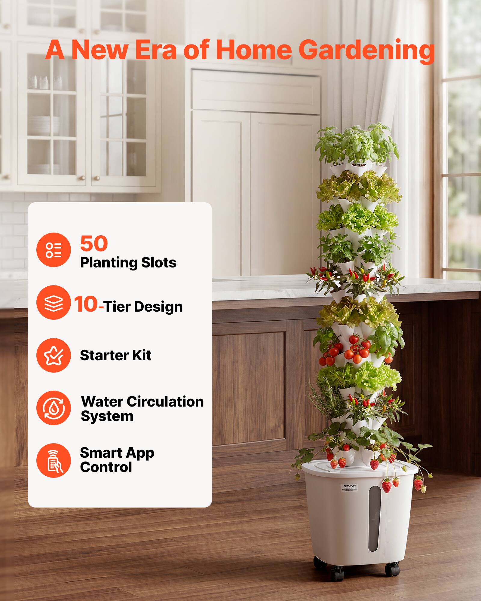 A New Era of Home Gardening

- 50 Planting Slots
- 10-Tier Design
- Starter Kit
- Water Circulation System
- Smart App Control
