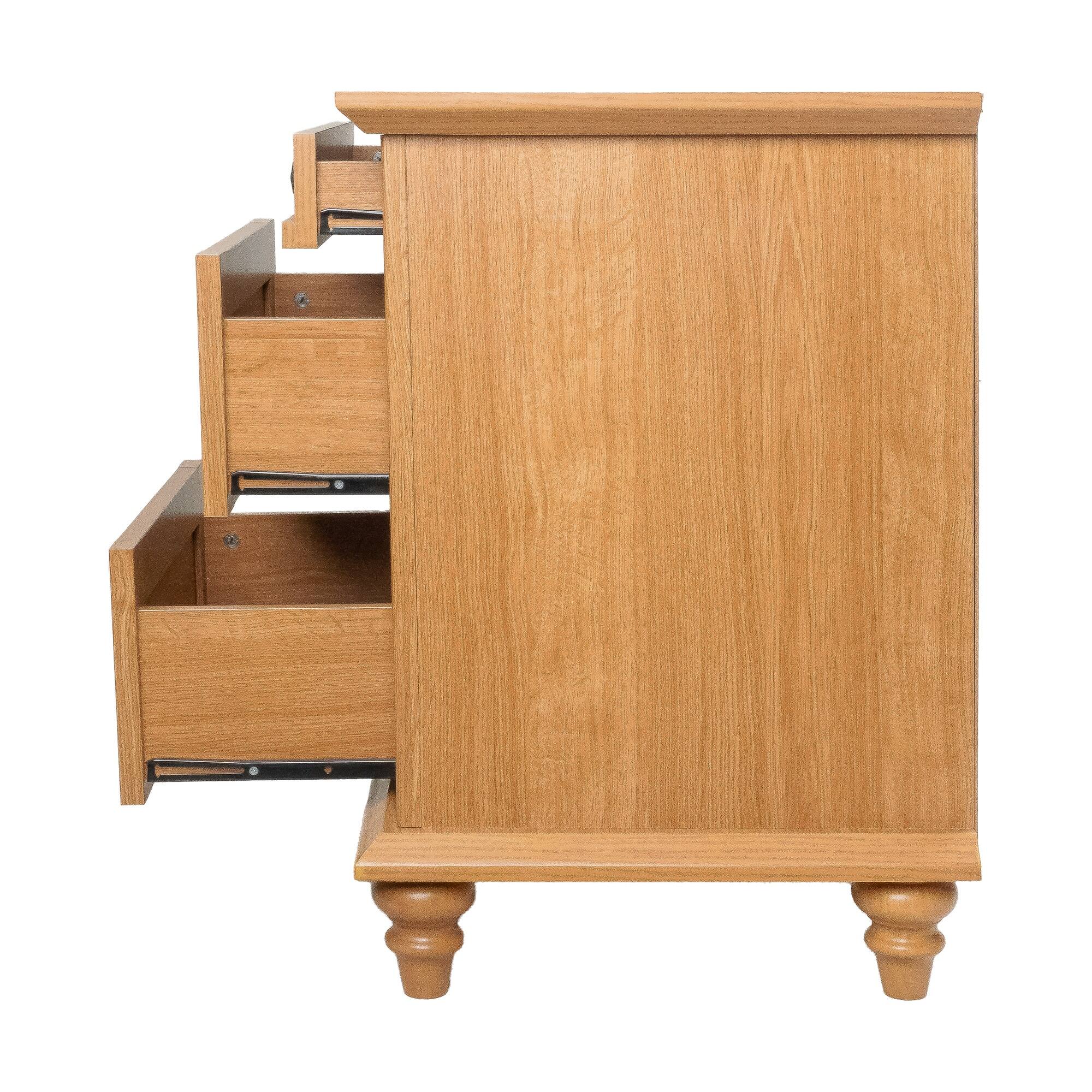 Left. Boyel Living - 3-Drawer Farmhouse Nightstand with Turned Wood Legs - Brown.