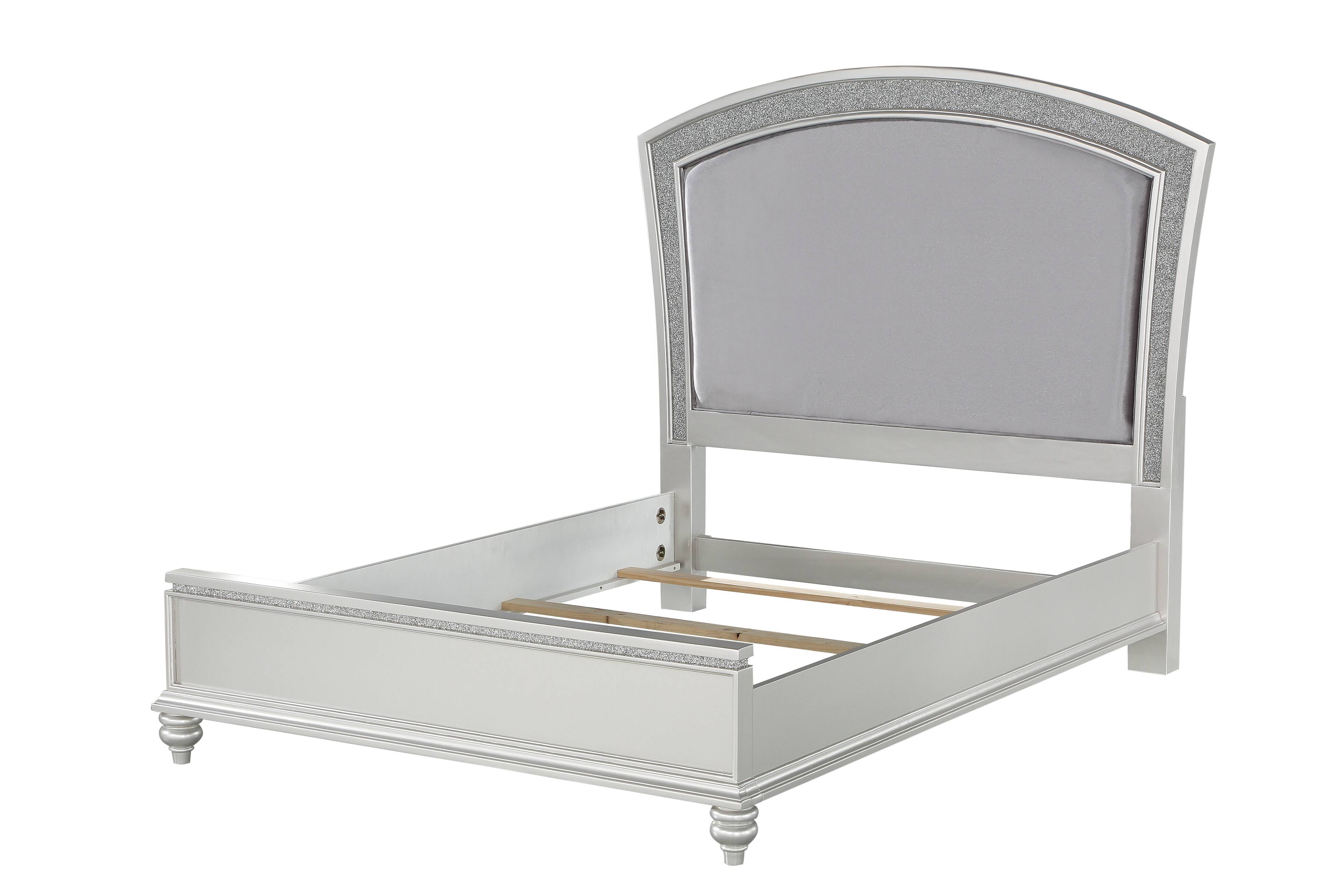 Back. Tiramisubest - Silver Synthetic Wood CAL King Bed, Arch Headboard, Low - Profile Footboard - Silver.