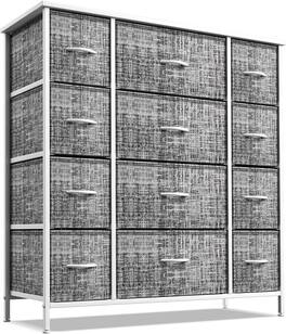 Sorbus - Dresser with 12 Drawers - Chest Organizer Unit with Steel Frame Wood Top and Handle - Large Dresser for Bedroom - Gray/White