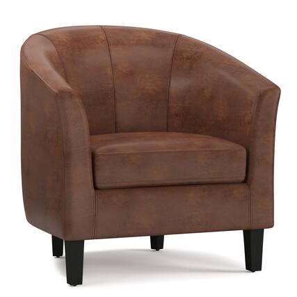 Front. Simpli Home - Austin 30 inch Wide Tub Chair - Distressed Saddle Brown.