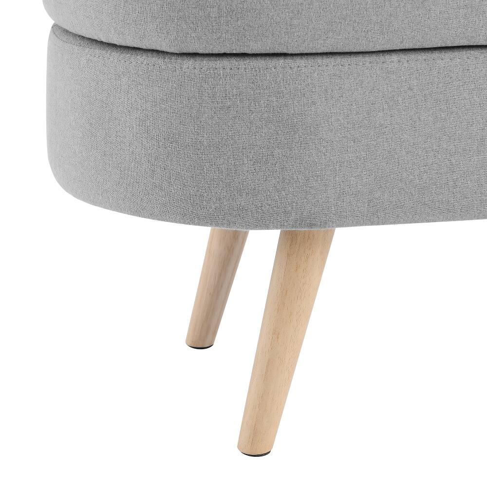 Alt View 6. Ropilly - Ropilly Oval Storage Bench Grey Storage Ottoman with Rubber Wood Legs for Bedroom - Grey.