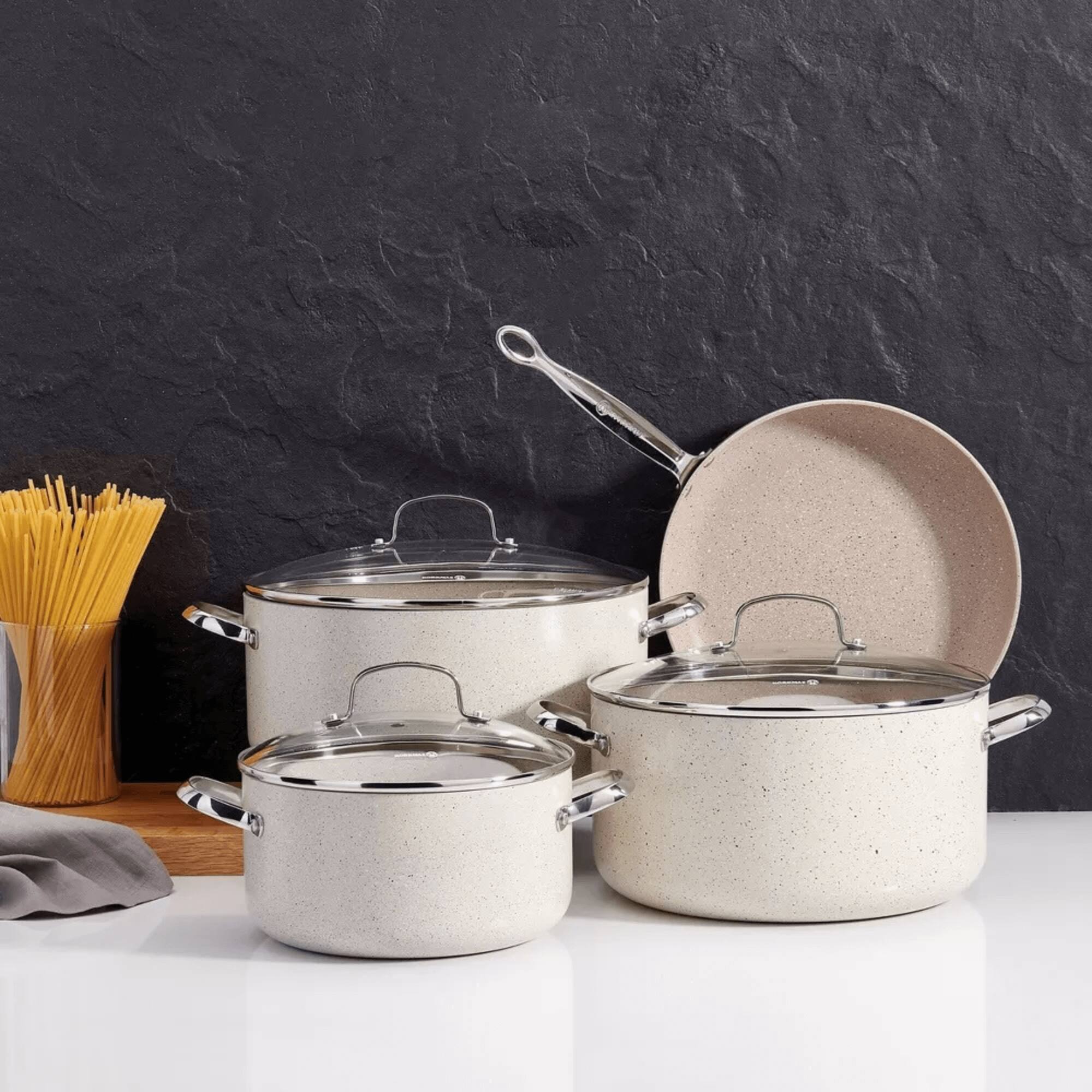 Alt View 4. Korkmaz - Granita 9.5-Inch Non-Stick Aluminum Fry Pan and Tava - Beige.