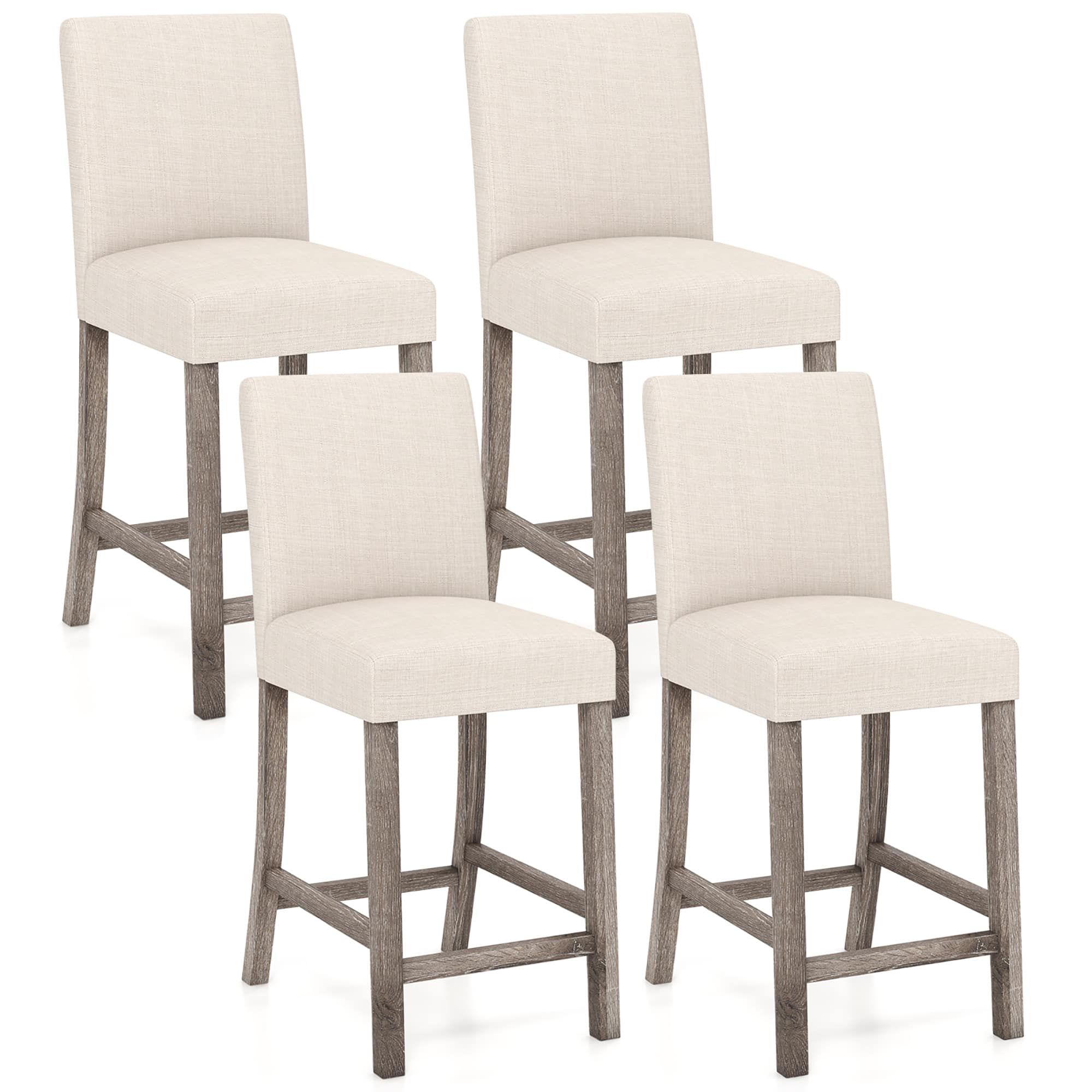 Gymax - 4PCS 24.5'' Counter Height Bar Stools Modern Fabric Upholstered Kitchen Chairs - Beige