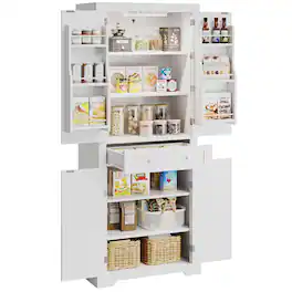 Bestier - 72" Tall Kitchen Pantry Cabinet with Sensor Lights & Anti-Tip Kit,Farmhouse-Style Freestanding Storage Cabinet - White