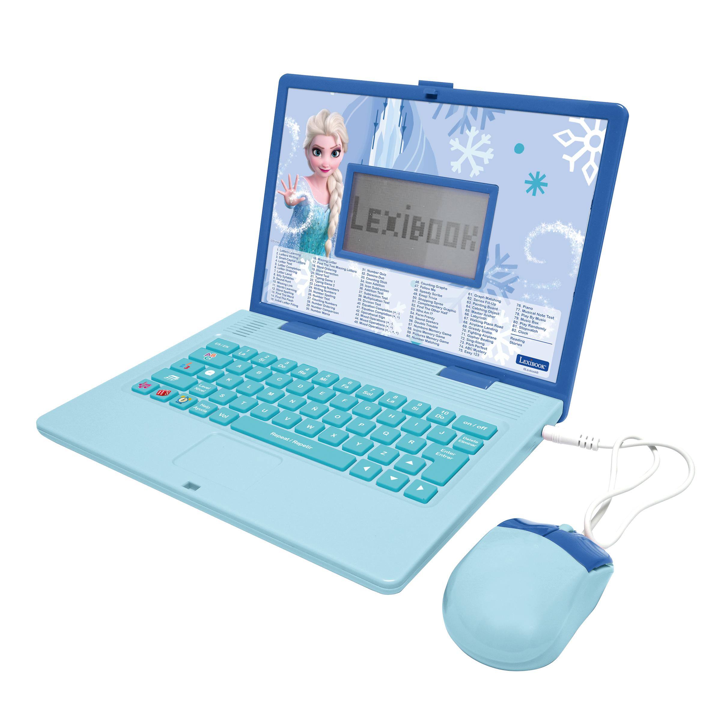 Lexibook - Frozen, Bilingual Educational Laptop, English and Spanish, 164 Activities, Maths, Logic Games, Music Mode, Large LCD