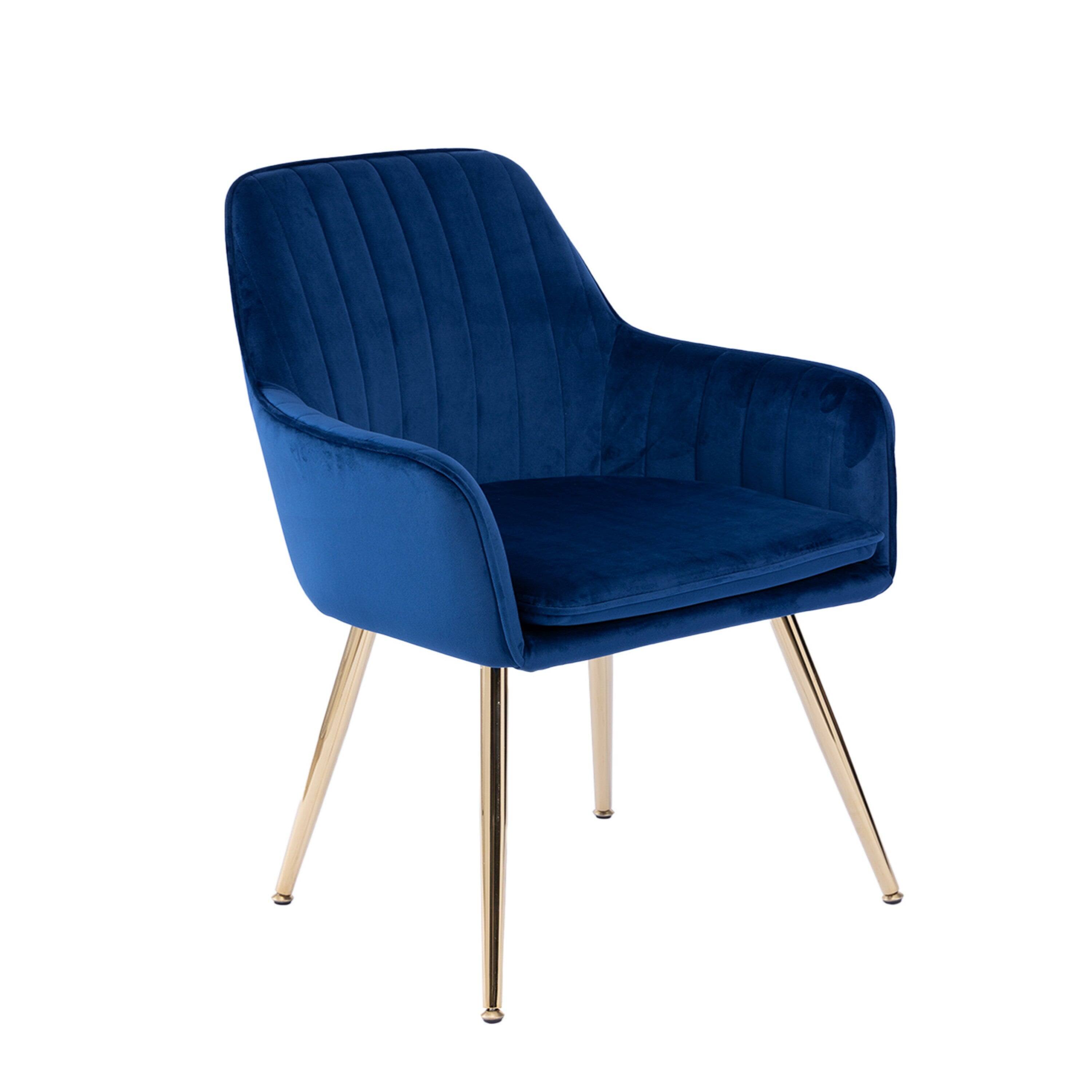 Alt View 6. Boyel Living - Velvet & Faux Leather Mid-Back Dining Chairs with Gold Plated Legs (Set of 2) Blue - Blue.