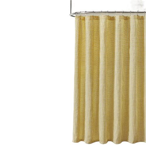 Angle. Kate Aurora - Hotel Collection Premium Waffle Weave Fabric Shower Curtain by Kate Aurora - Ochre/Yellow - Ochre/Yellow.