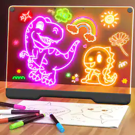 EZTW1 - 16-inch Rechargeable Doodle Glow Led Note Board 7-color Light Modes Neon Art Dry Erase Up Drawing Pad With Built-in - Black