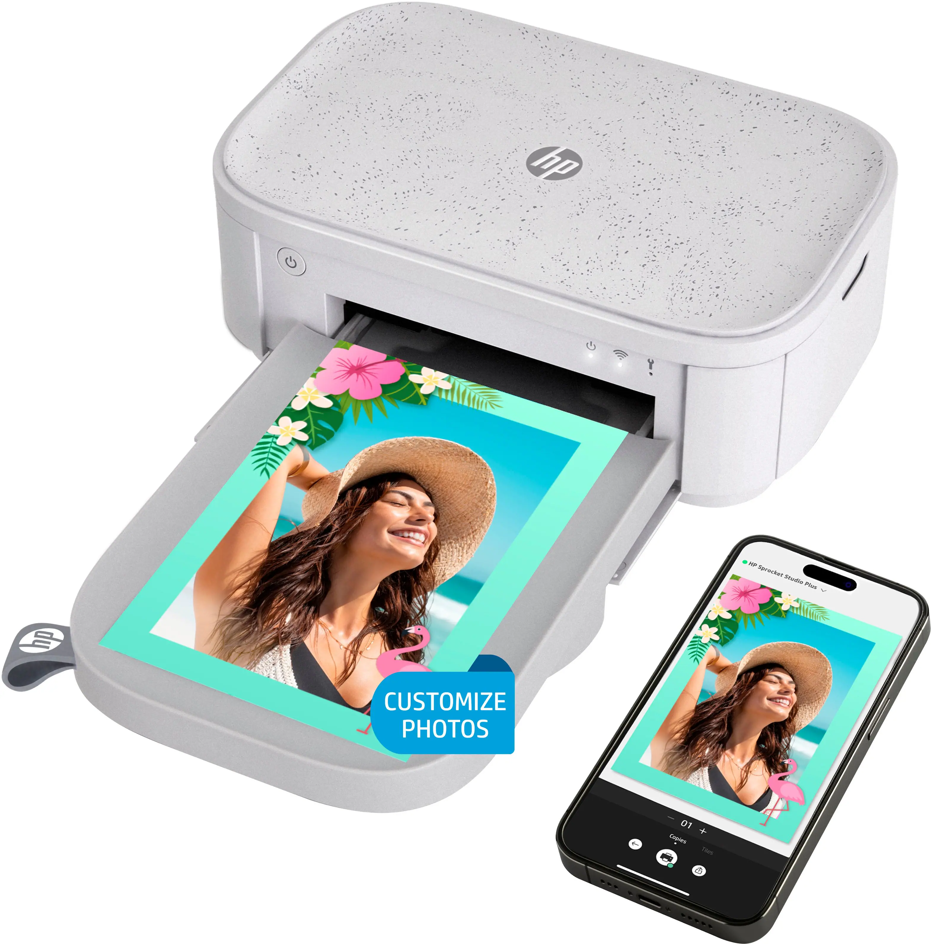 HP - Sprocket Studio Plus WiFi Photo Printer, Compatible with iOS and Android - White
