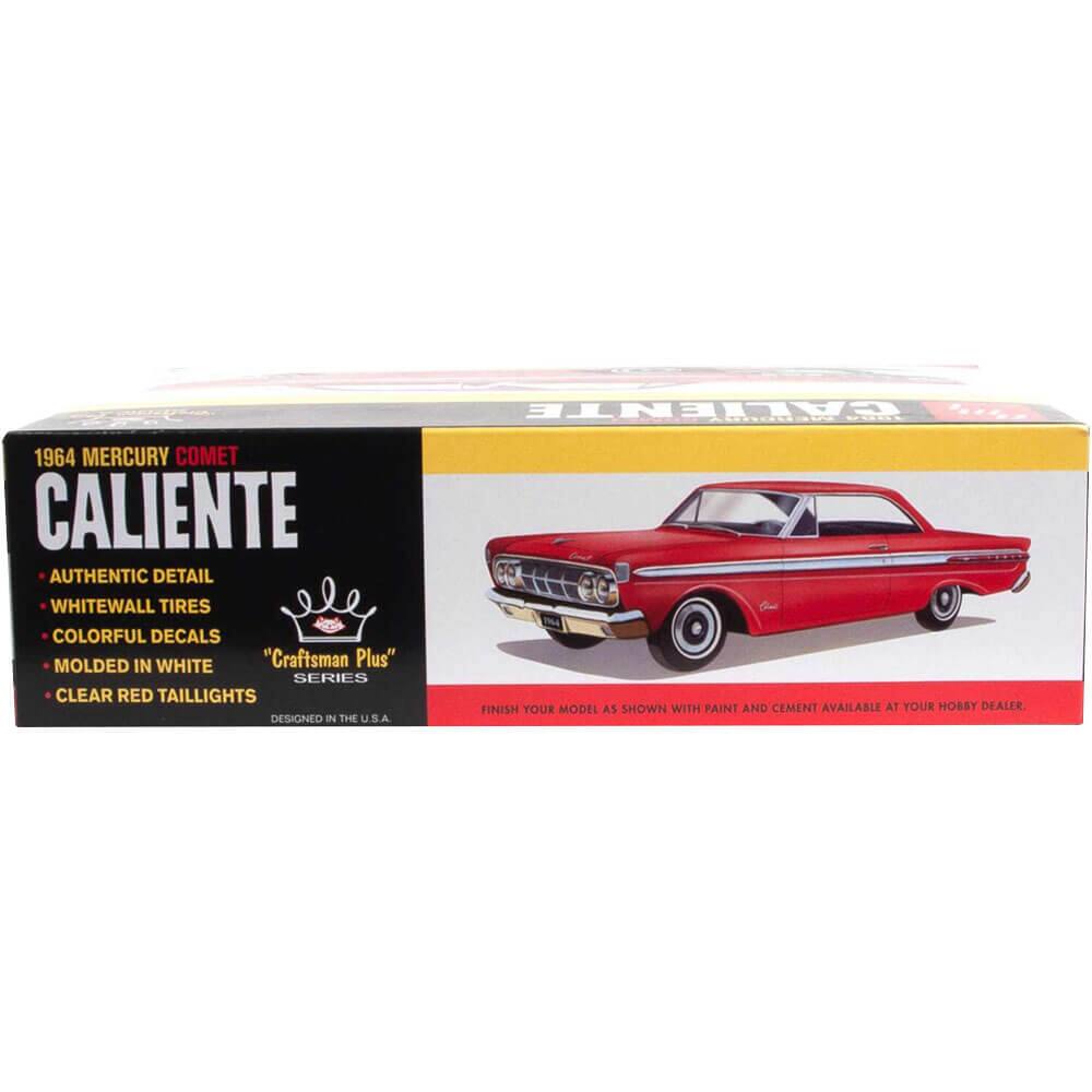 1964 MERCURY COMET CALIENTE  
AUTHENTIC DETAIL  
WHITEWALL TIRES  
COLORFUL DECALS  
MOLDED IN WHITE  
CLEAR RED TAILLIGHTS  
"CRAFTSMAN PLUS" SERIES  
DESIGNED IN THE U.S.A.  
FINISH YOUR MODEL AS SHOWN WITH PAINT AND CEMENT AVAILABLE AT YOUR HOBBY DEALER.