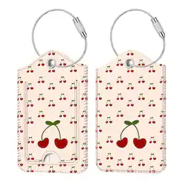 Kitcheniva - Luggage Tags For Travel Bag Suitcase With Loop & Privacy Cover ID Label Pack Of 2 - Coquette Cherries