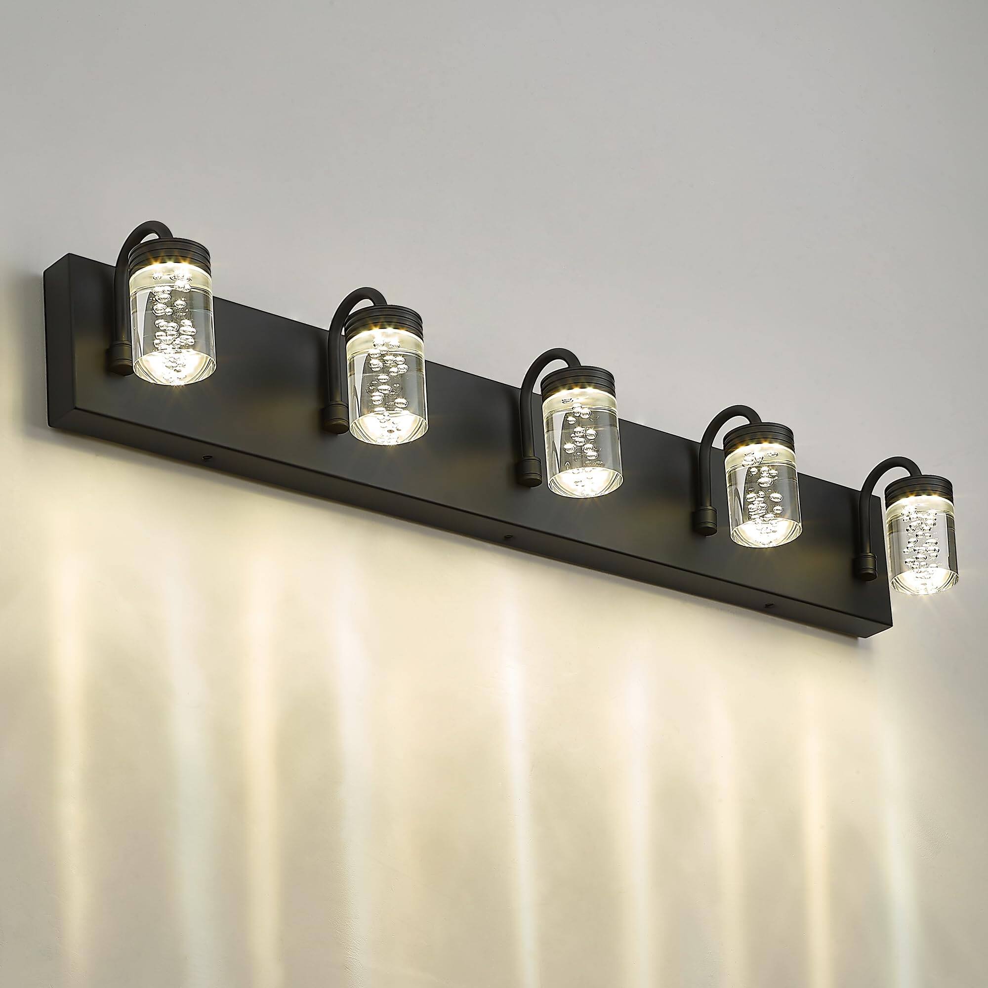 Front. HM 1810 - Modern Crystal Led Bathroom Lights Fixtures Over Mirror Light Vanity For w k Neutral - Black 5 Light.