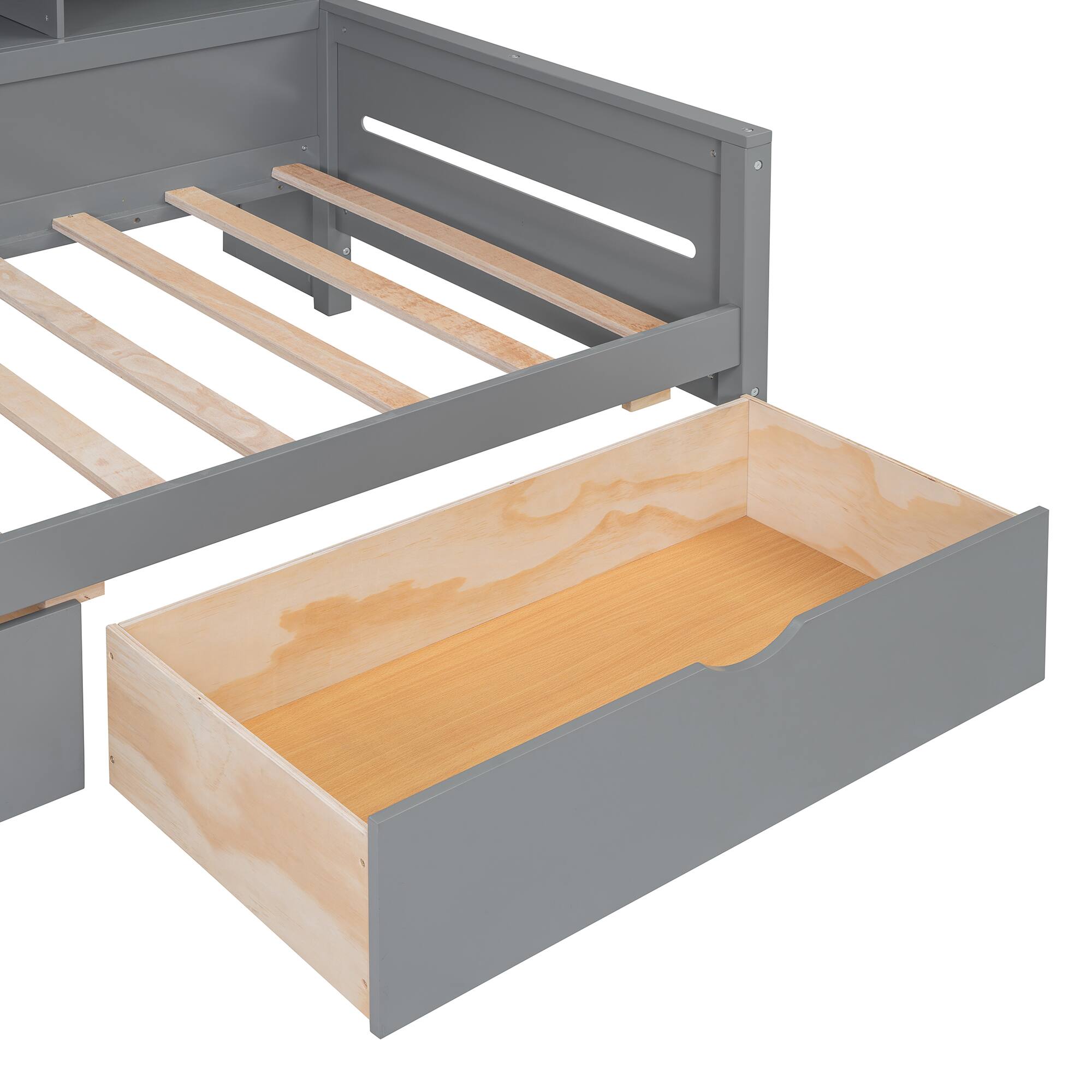 Alt View 10. Tiramisubest - Twin Size Wooden Daybed with Glass-Door Storage Cabinets, Built-in LED Lighting and Shelves, Gray - Gray.